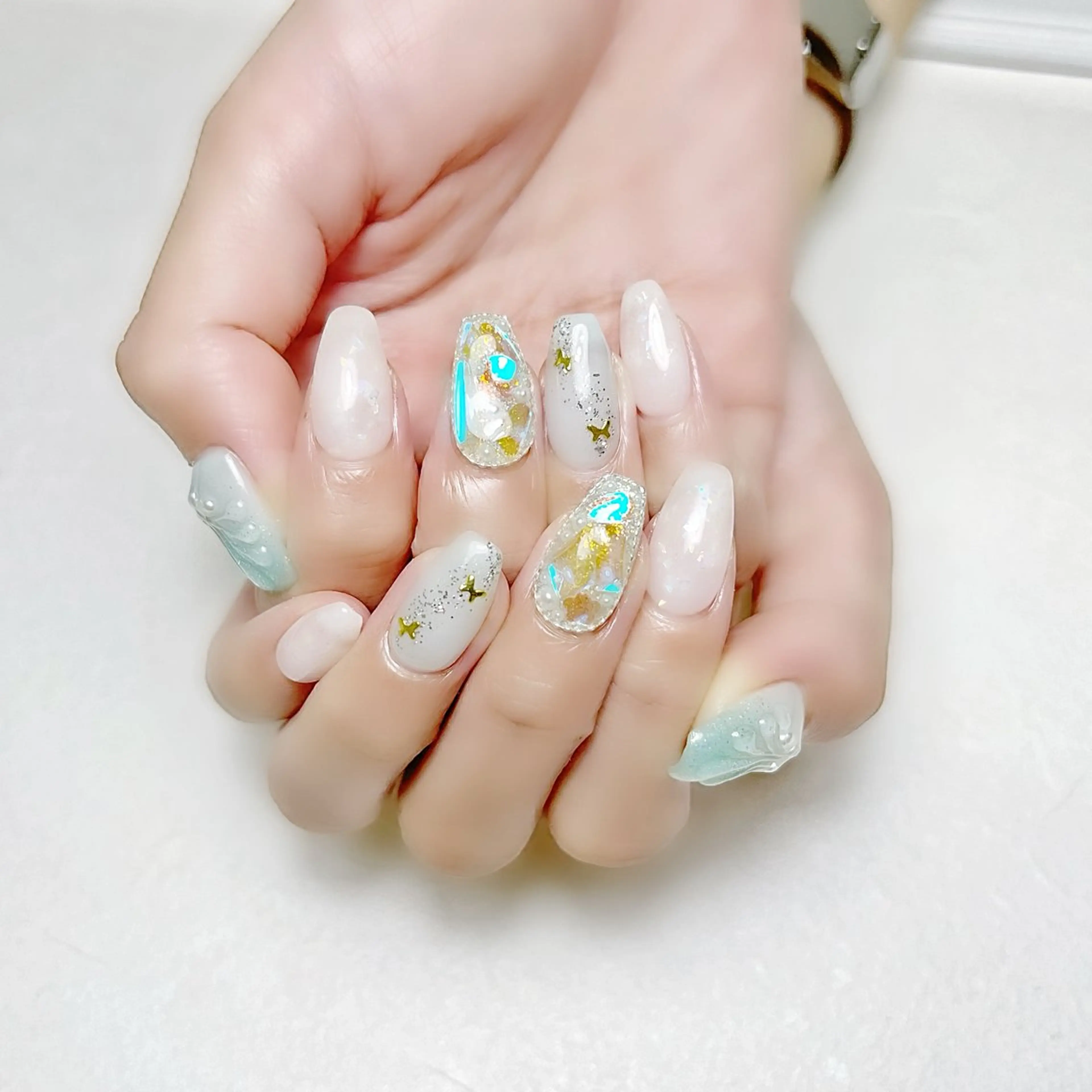 ネイル 氷ネイル・うるうるネイル ラメ(グリッター) 夏ネイル rouse nail RISATOのネイルデザイン