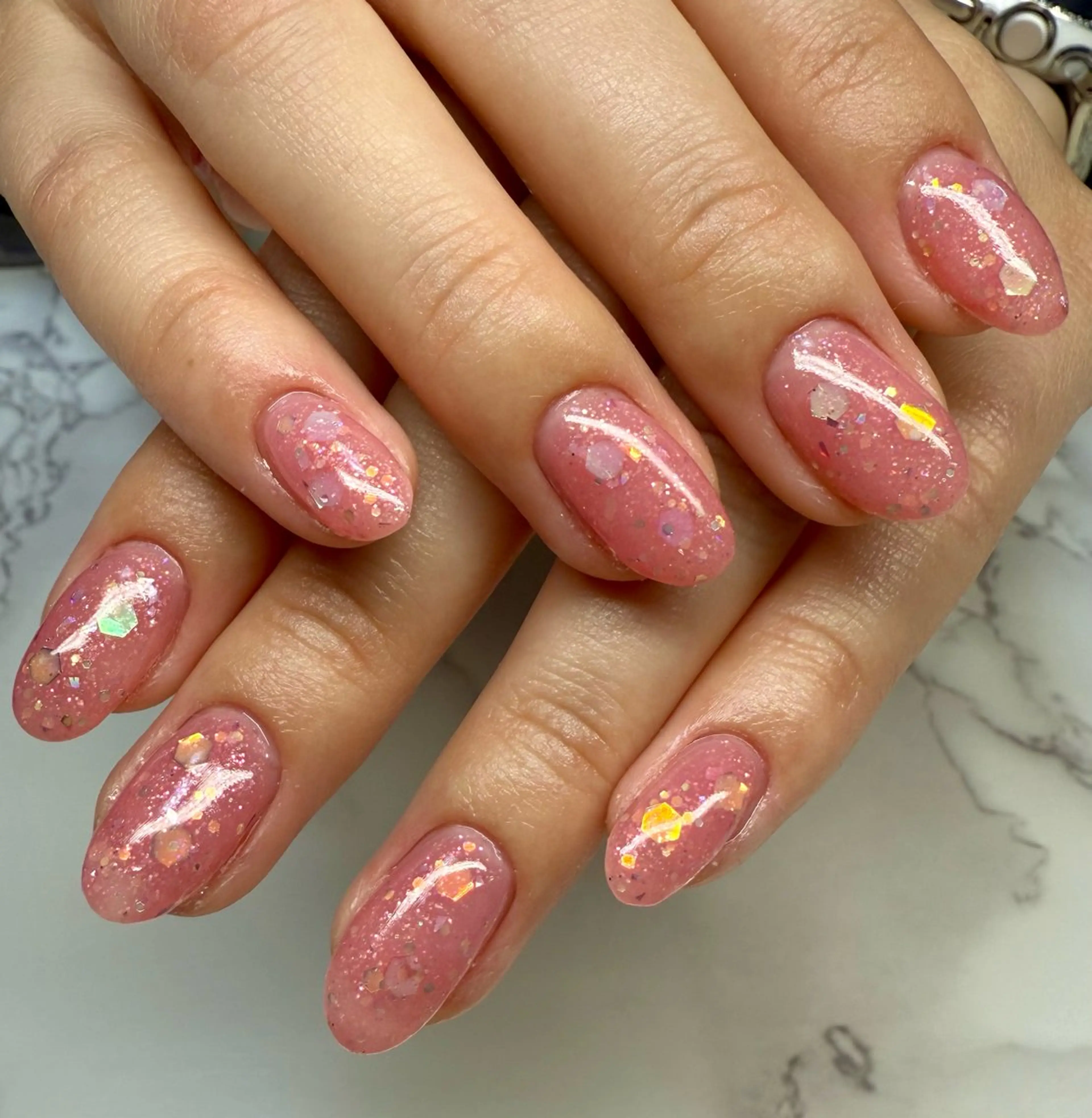 ネイル アートネイル チークネイル フレンチネイル キラキラネイル ラメ(グリッター) M.N_ nailのネイルデザイン