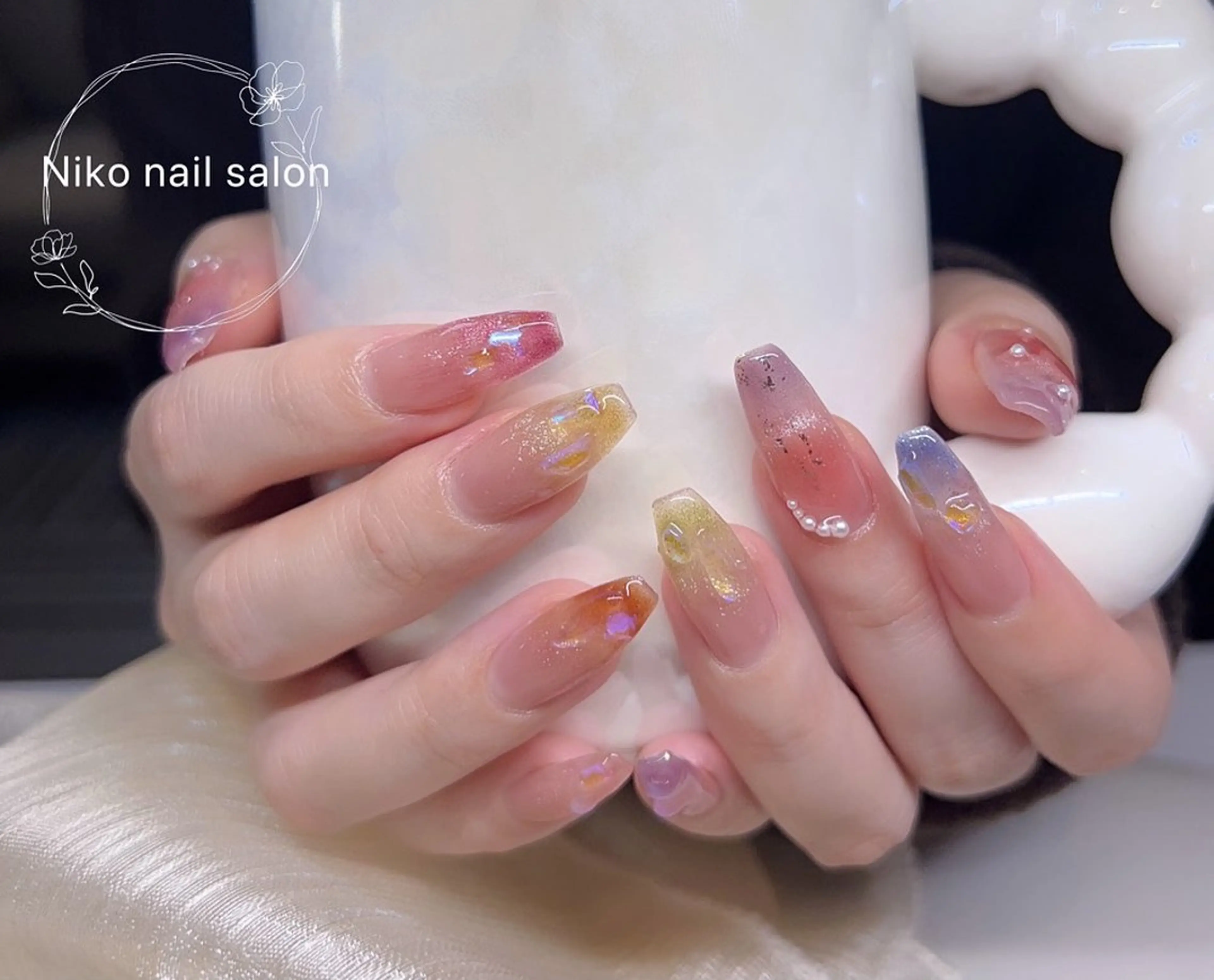 ネイル 長さ出し フットネイル フレンチネイル ジェルネイル 韓国ネイル Niko nailサロンのネイルデザイン