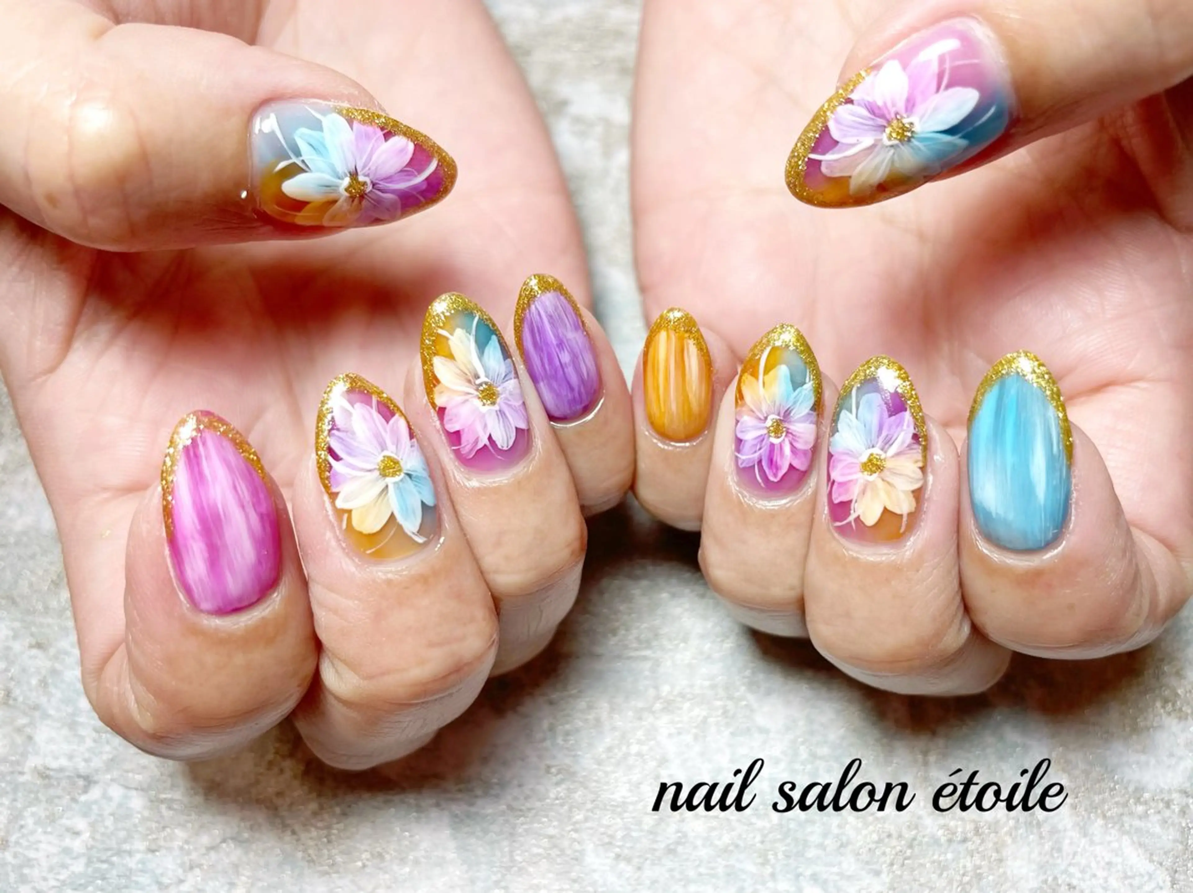 ネイル アートネイル フラワーネイル ジェルネイル ニュアンスネイル ハンドネイル nail salon étoileのネイルデザイン