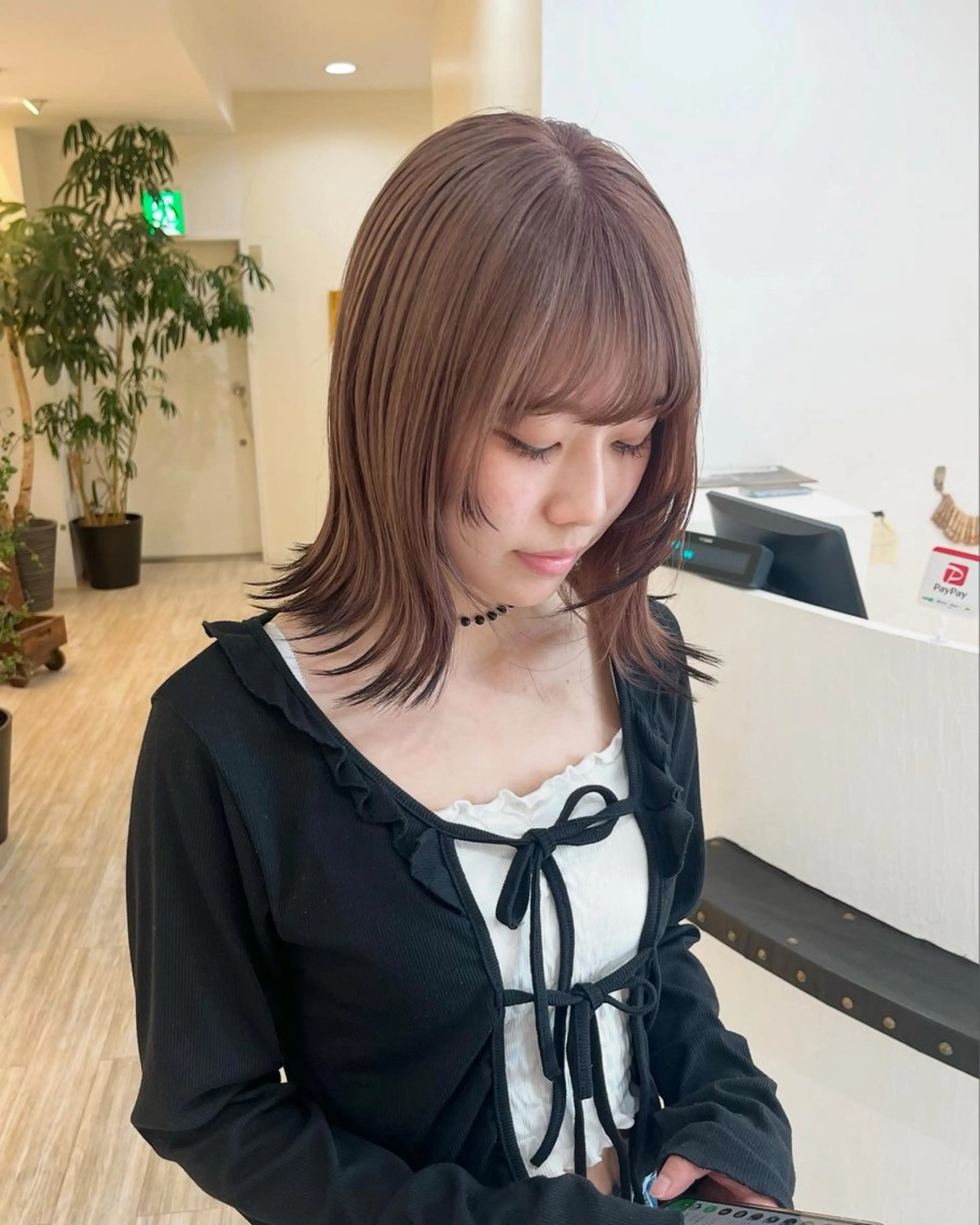 ミディアム カラー カット ヘアカラー つぼみ/パーマ ／レイヤー／ボブのヘアスタイル