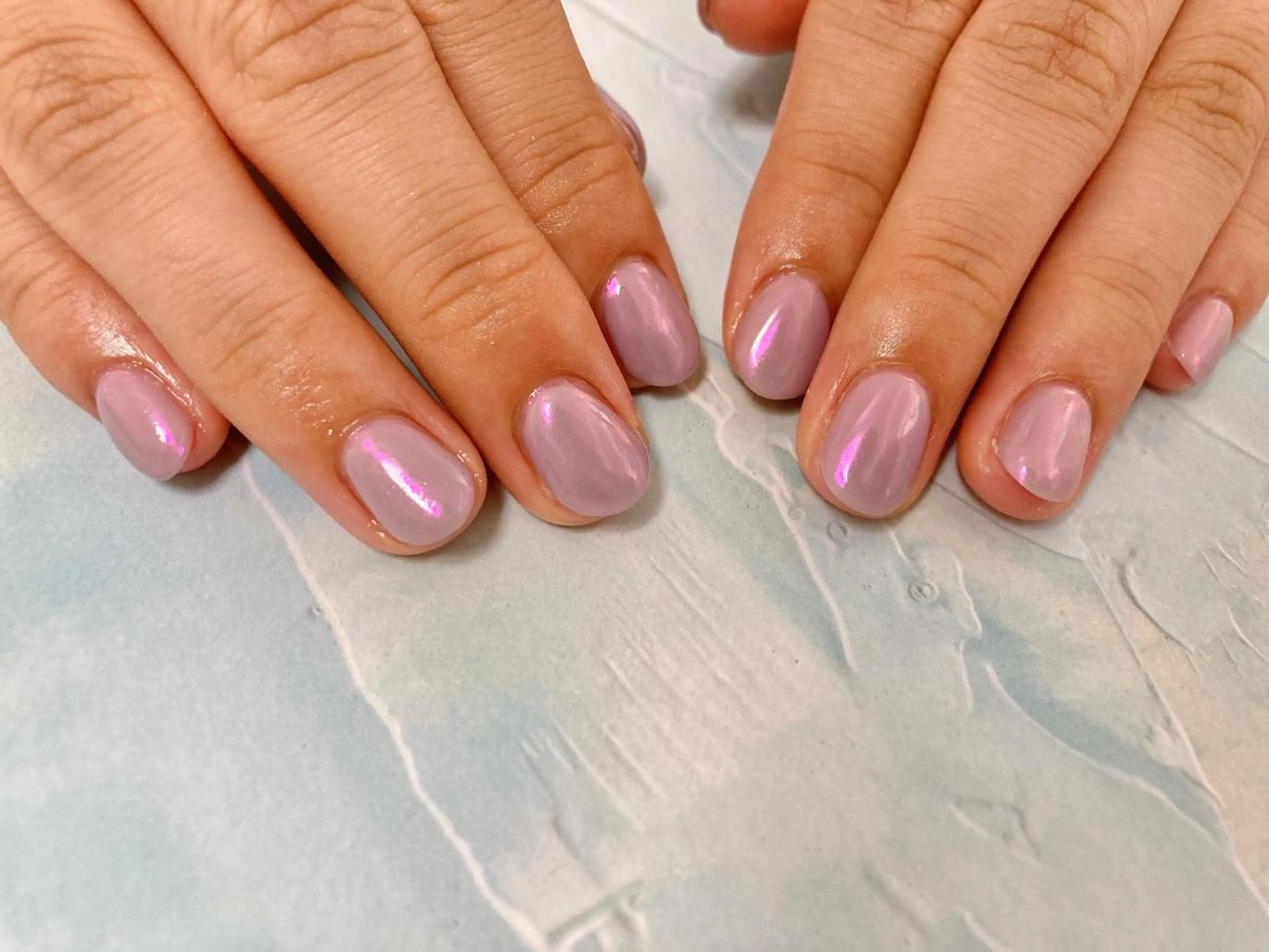 ネイル オーロラネイル ピンク ハンドネイル Mogu nail 二子玉川のネイルデザイン