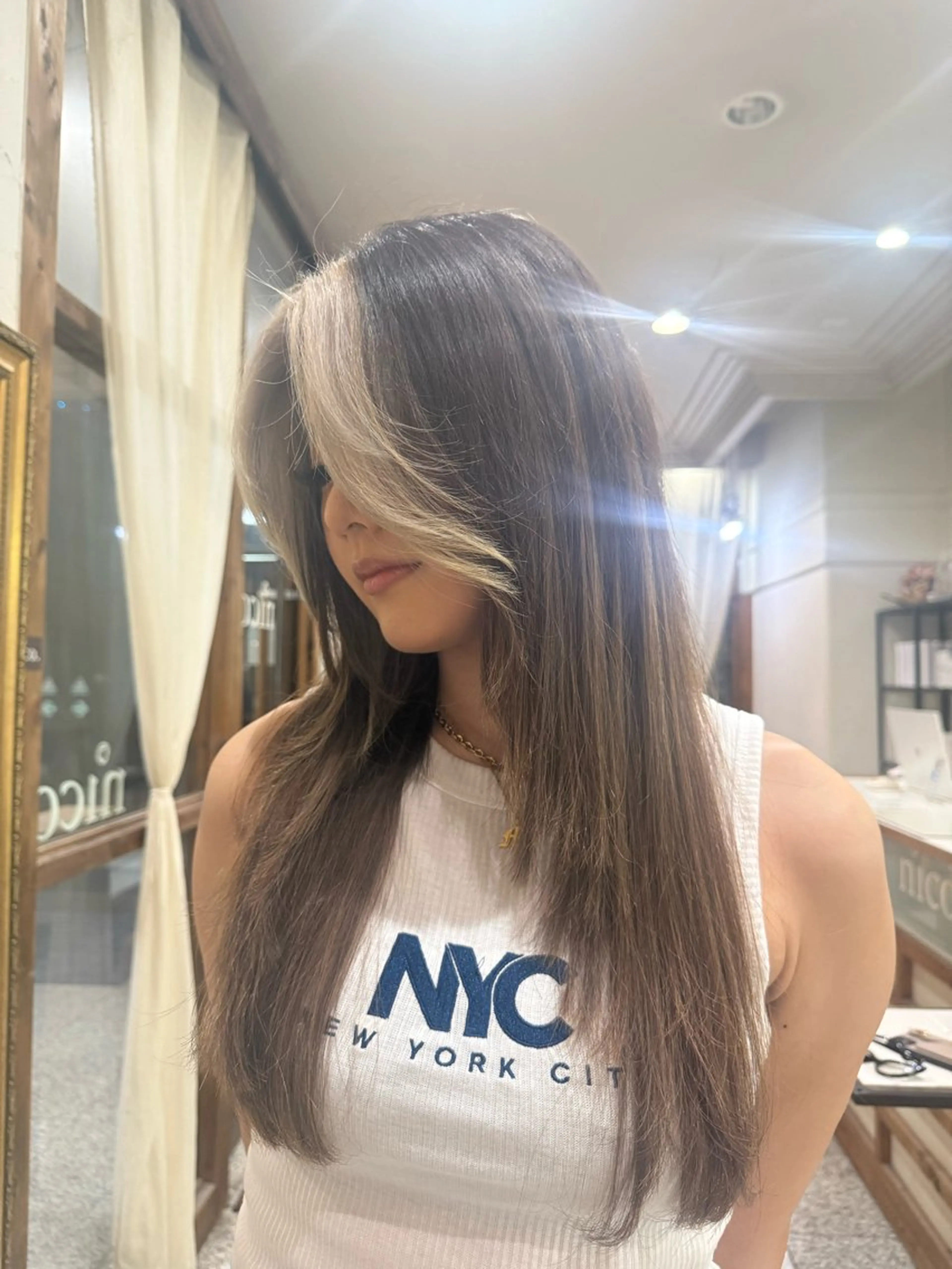 ロング カラー ミストバング  フェイスフレーミング ヘアカラー トリートメント kanna☮️ nico.大阪心斎橋のヘアスタイル