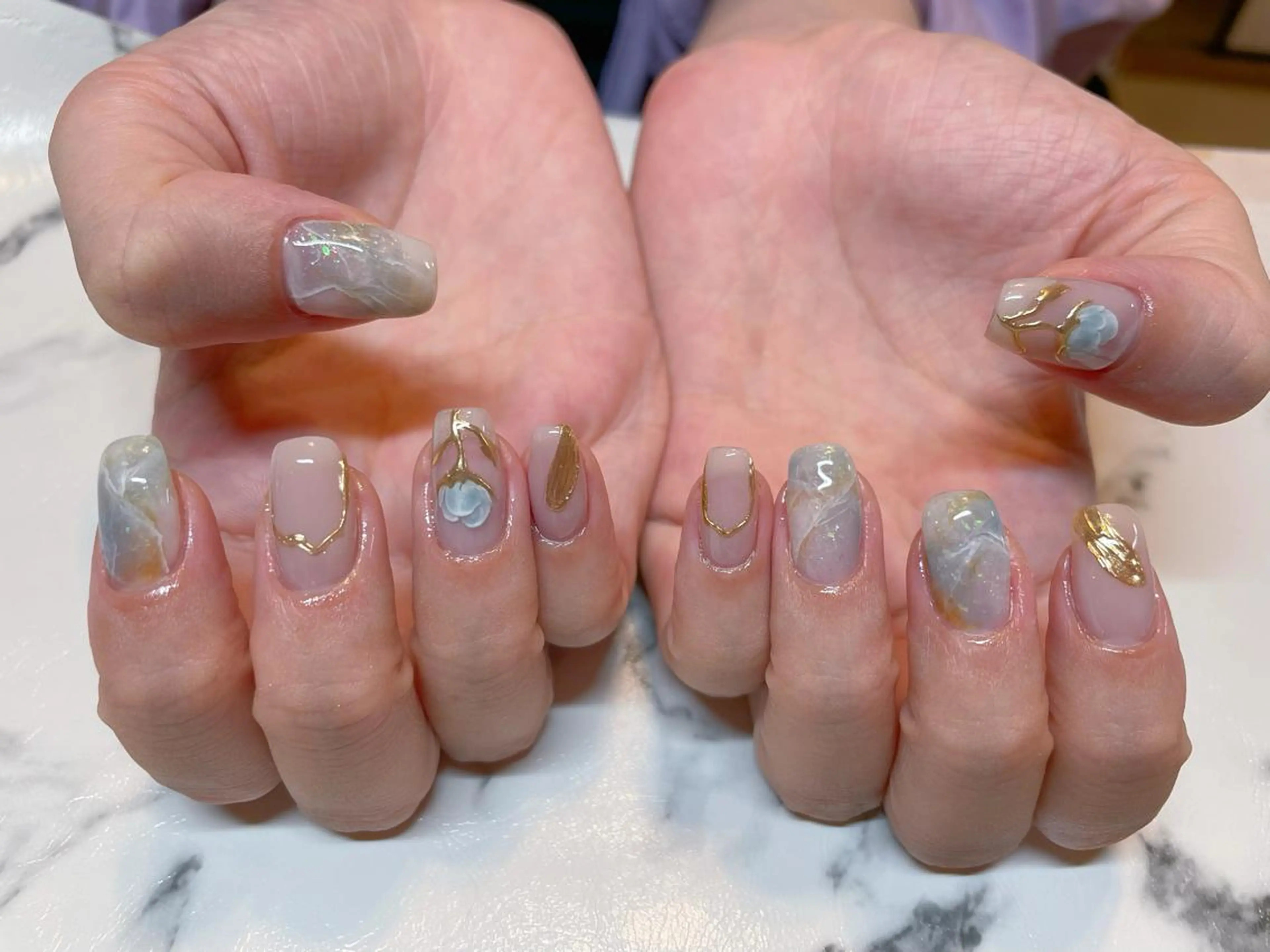 ネイル 大理石ネイル(マーブル) ミラーネイル ハンドネイル エン Nail salonのネイルデザイン