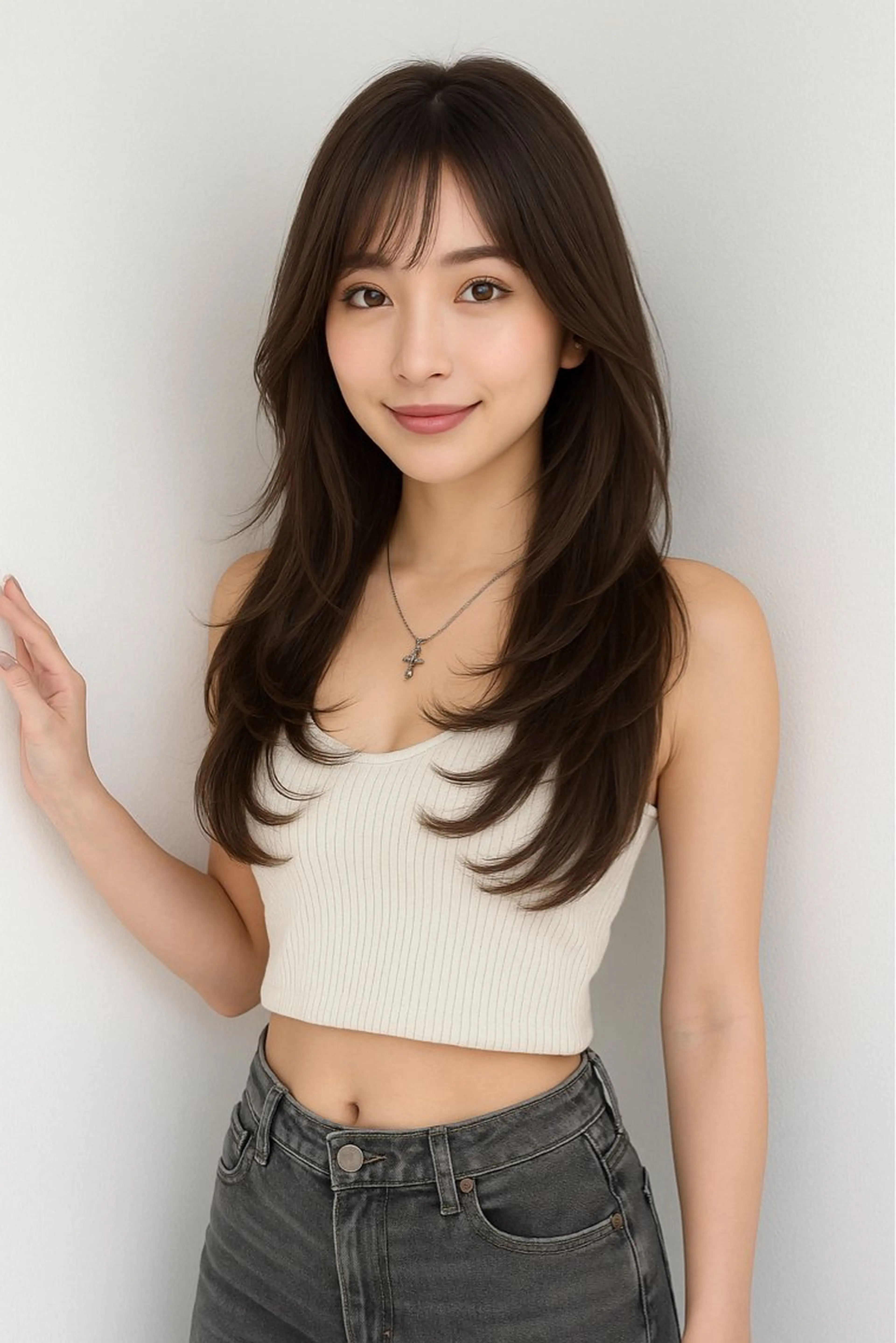 セミロング カラー パーマ ヘアアレンジ メンズ キッズ カット トリートメント 🦋韓国レイヤー/ 透明感グレージュ🦋のヘアスタイル