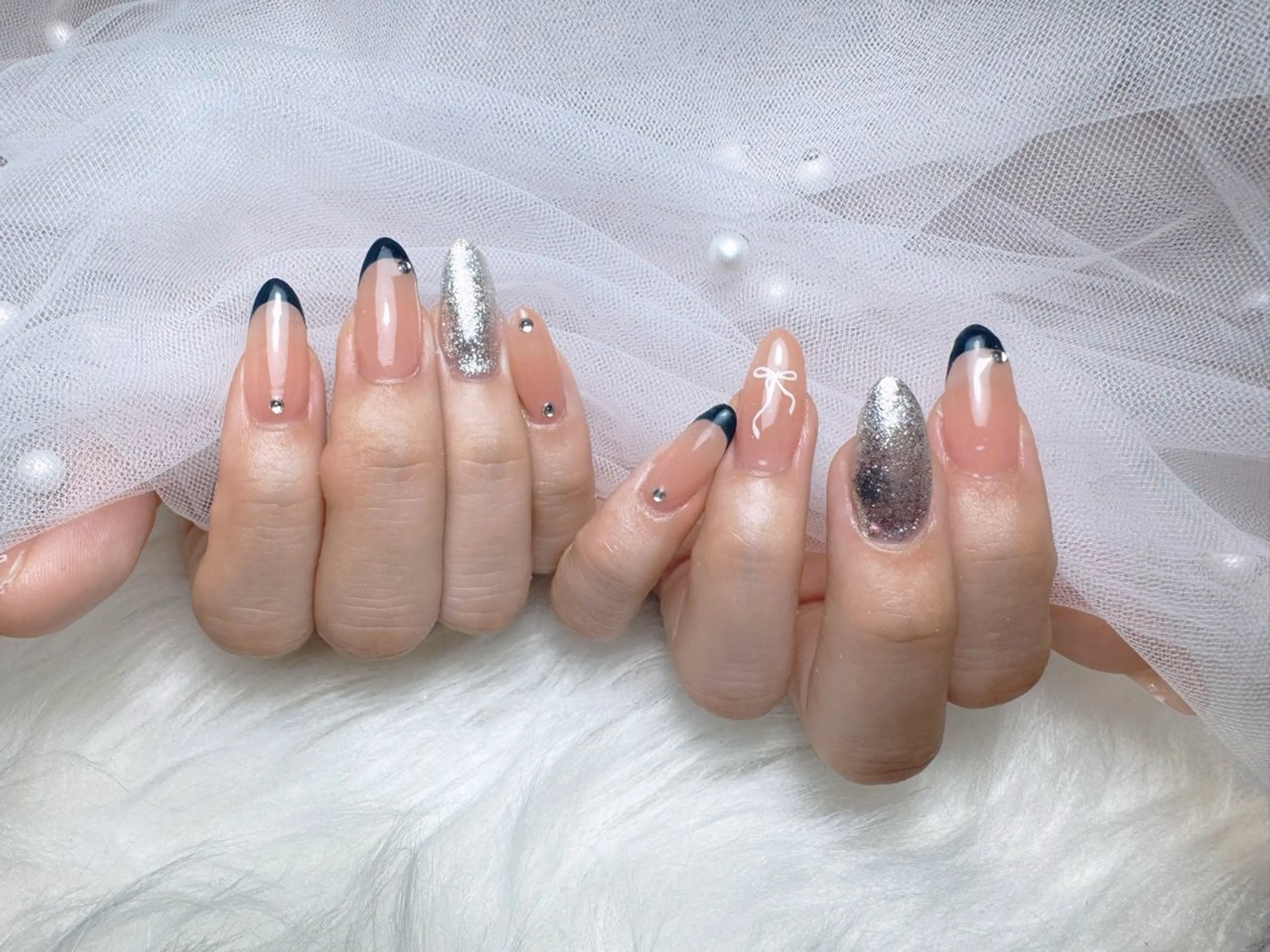 ネイル アートネイル ブルー 成人式 長さ出し フレンチネイル ハンドネイル K&R Nail所属・Nail Salon K&Rのネイルデザイン