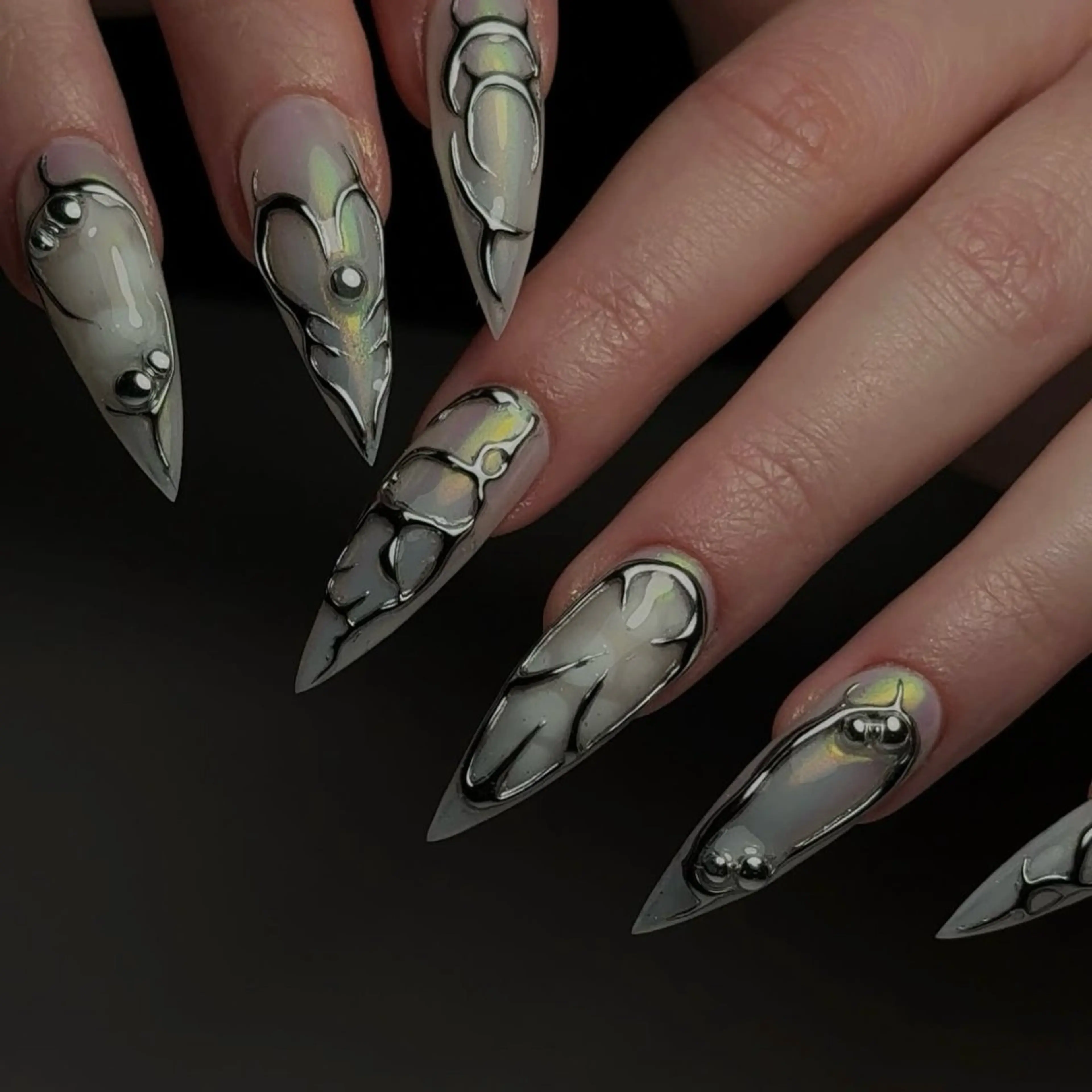 ネイル チークネイル クリアネイル ガーリー キラキラネイル 韓国ネイル ハンドネイル Ryu Nail Studio所属・Ryu Nail 新大久保のネイルデザイン