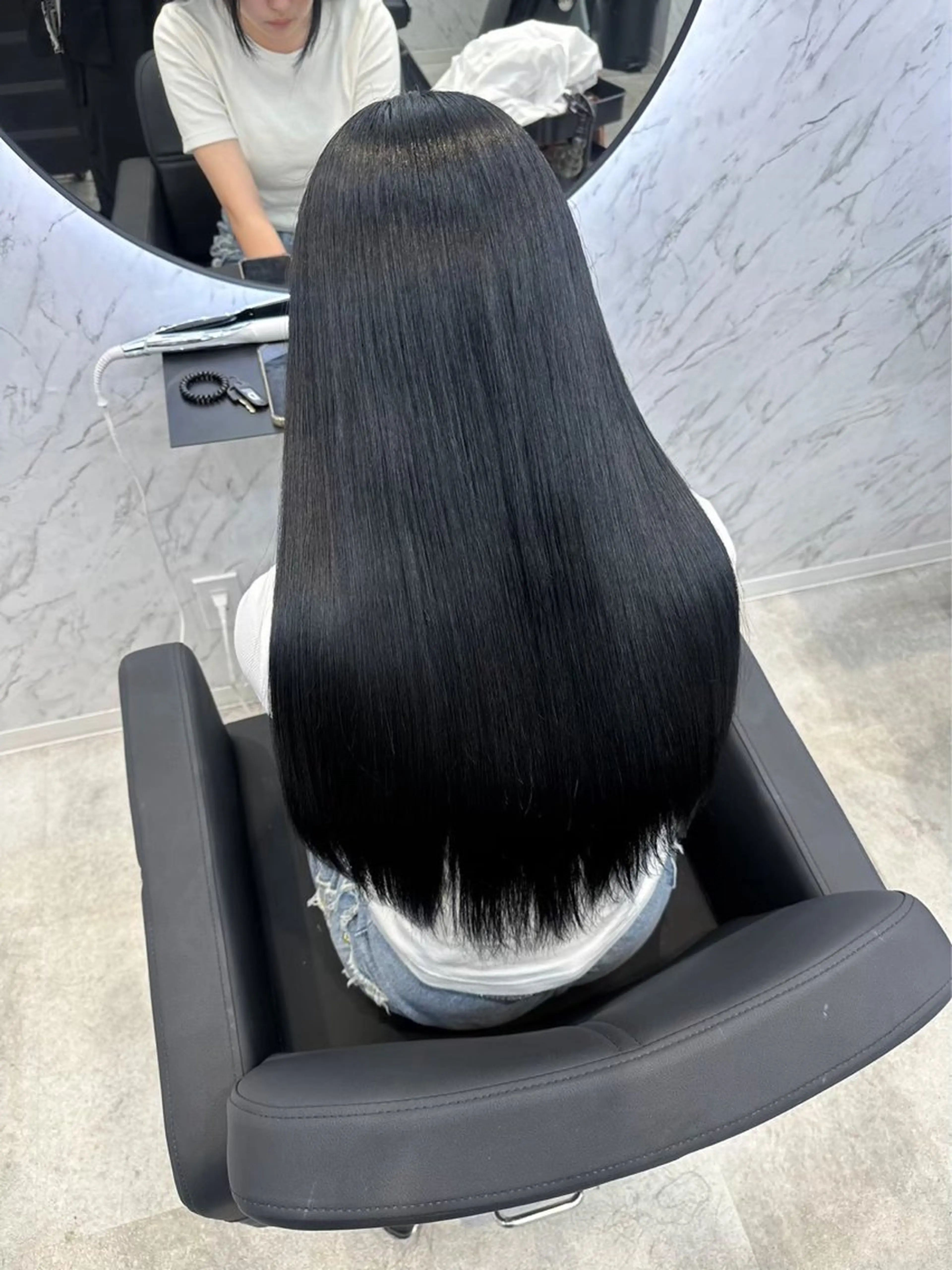 ロング カラー 黒髪 ブルーカラー ブルーブラック トリートメント ヘアカラー トリートメント 韓国艶カラー 🇰🇷💎MIUのヘアスタイル