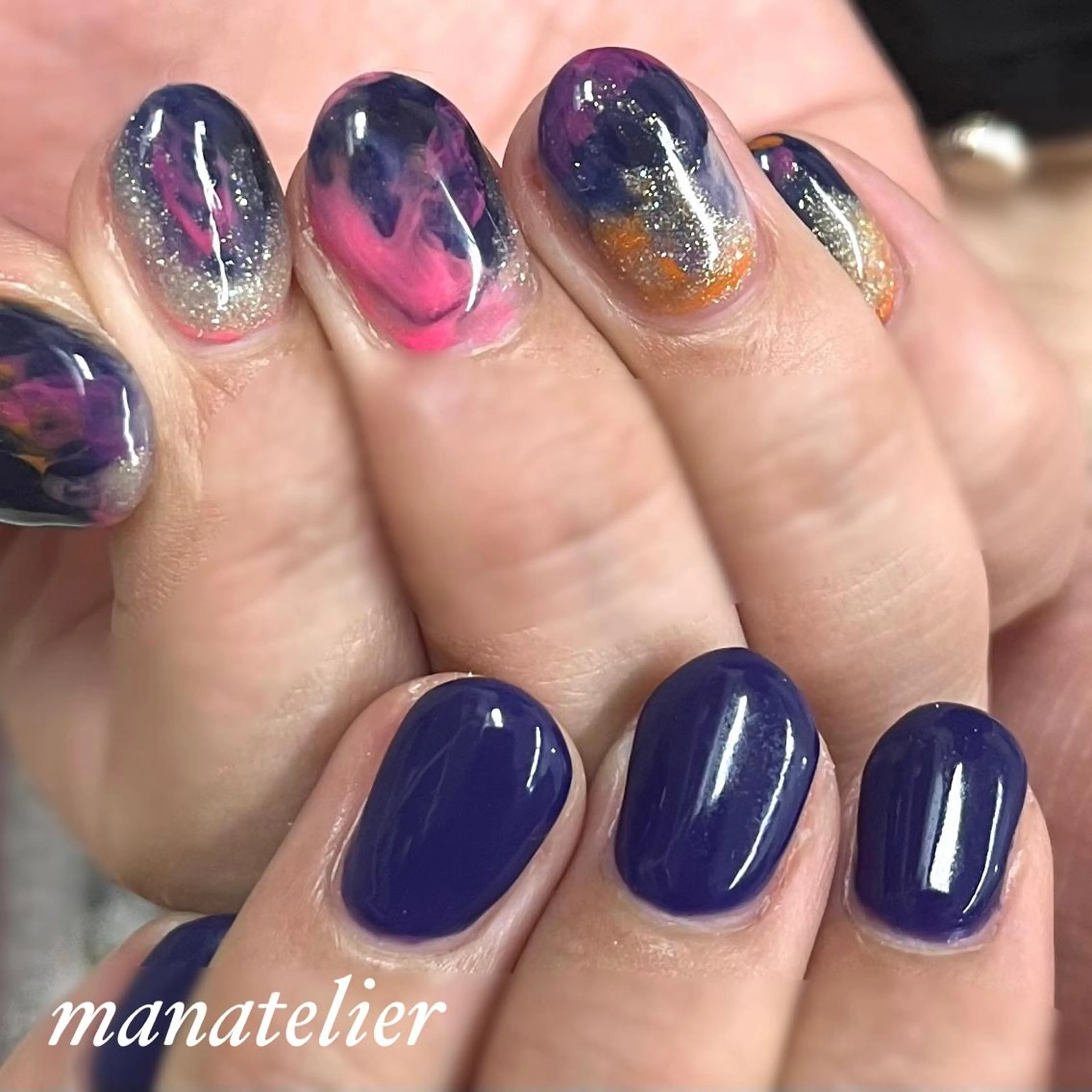 ネイル ネイビー ニュアンスネイル ハンドネイル manatelier マナトリエのネイルデザイン