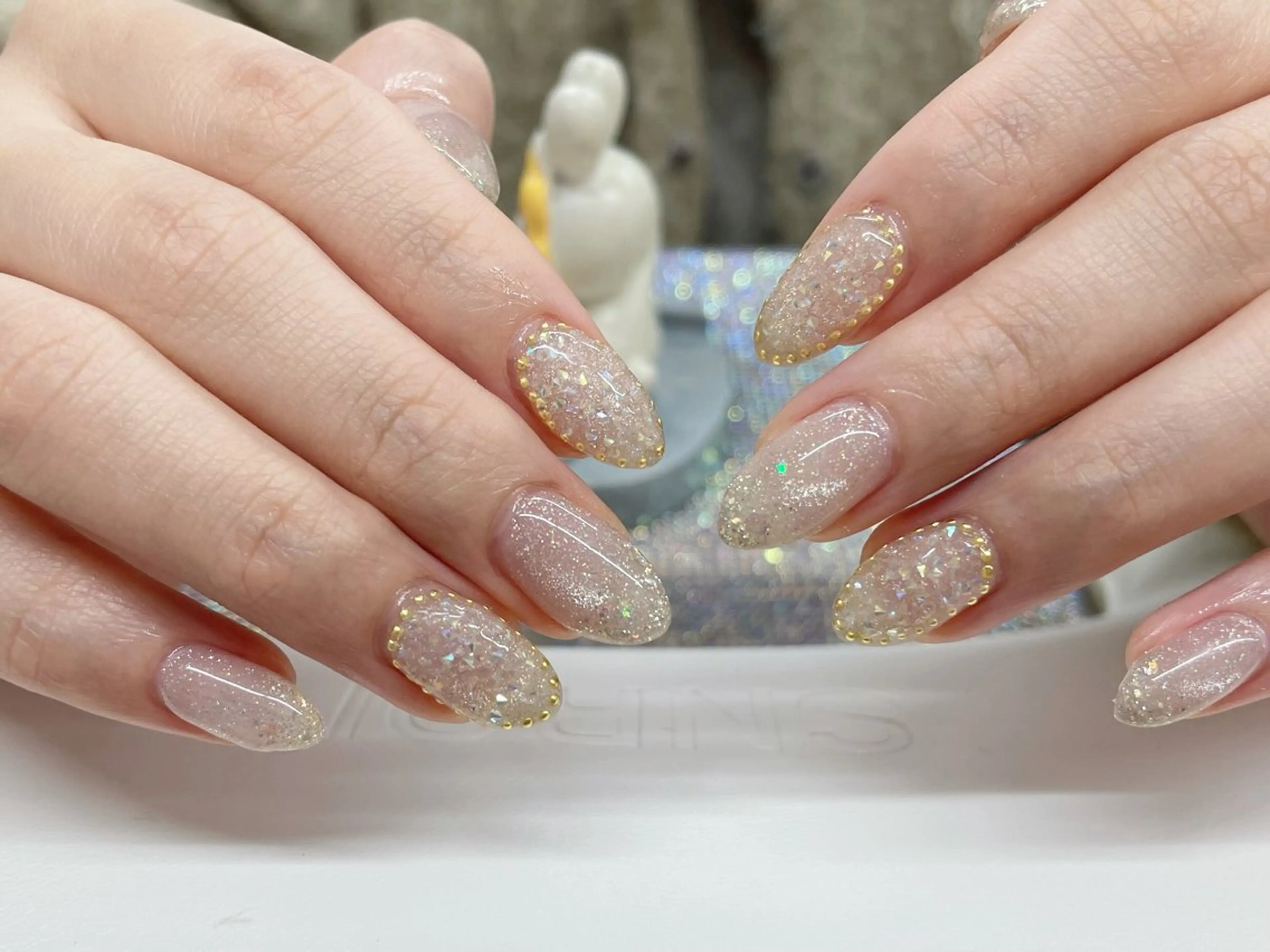 ネイル オーロラネイル チークネイル 長さ出し フットネイル フレンチネイル ハンドネイル J&C Nail Salon吉祥寺所属・YU KIのネイルデザイン