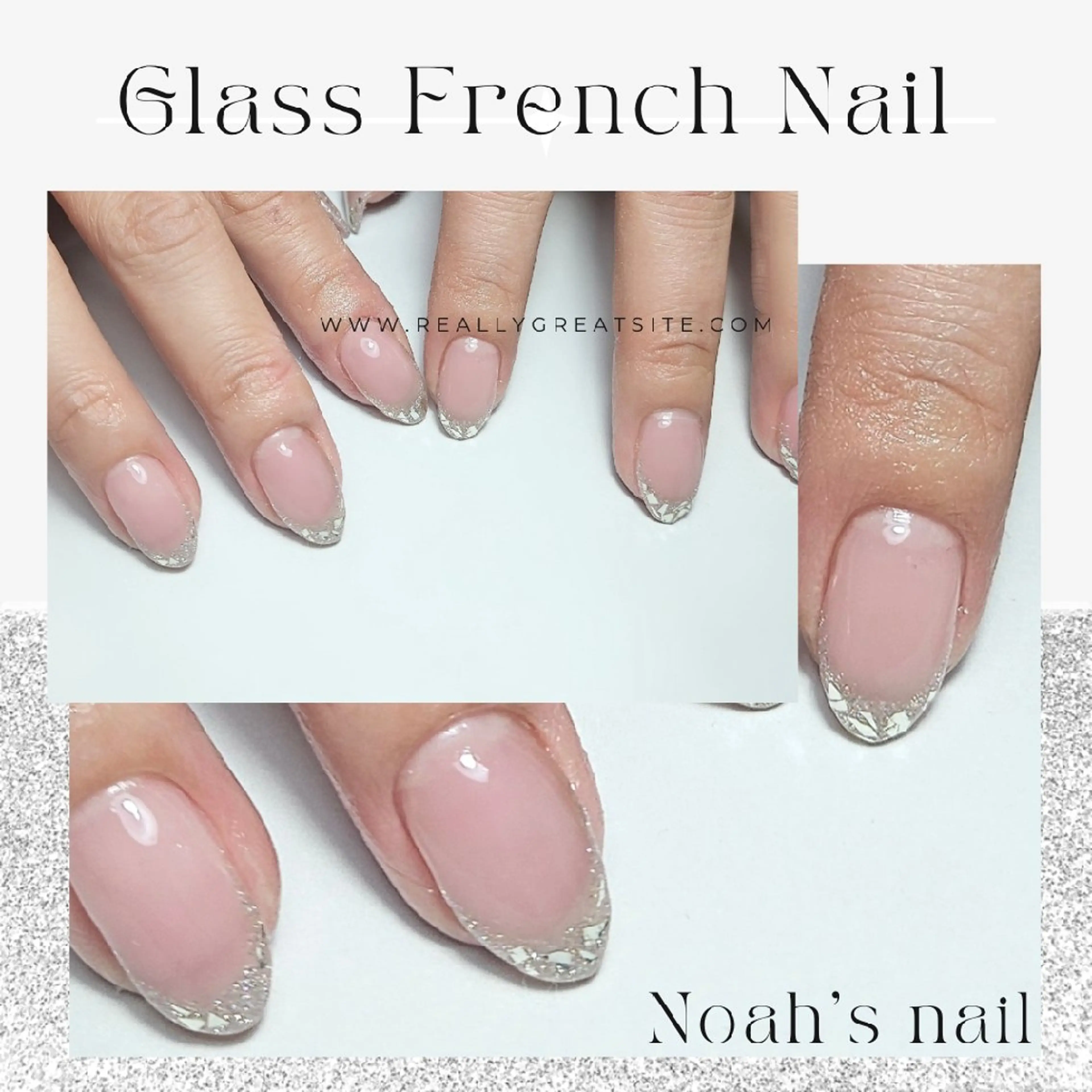 ネイル フラッシュネイル フレンチネイル ガラスフレンチ ラメ(グリッター) ピンク ハンドネイル Noah'snail   のネイルデザイン