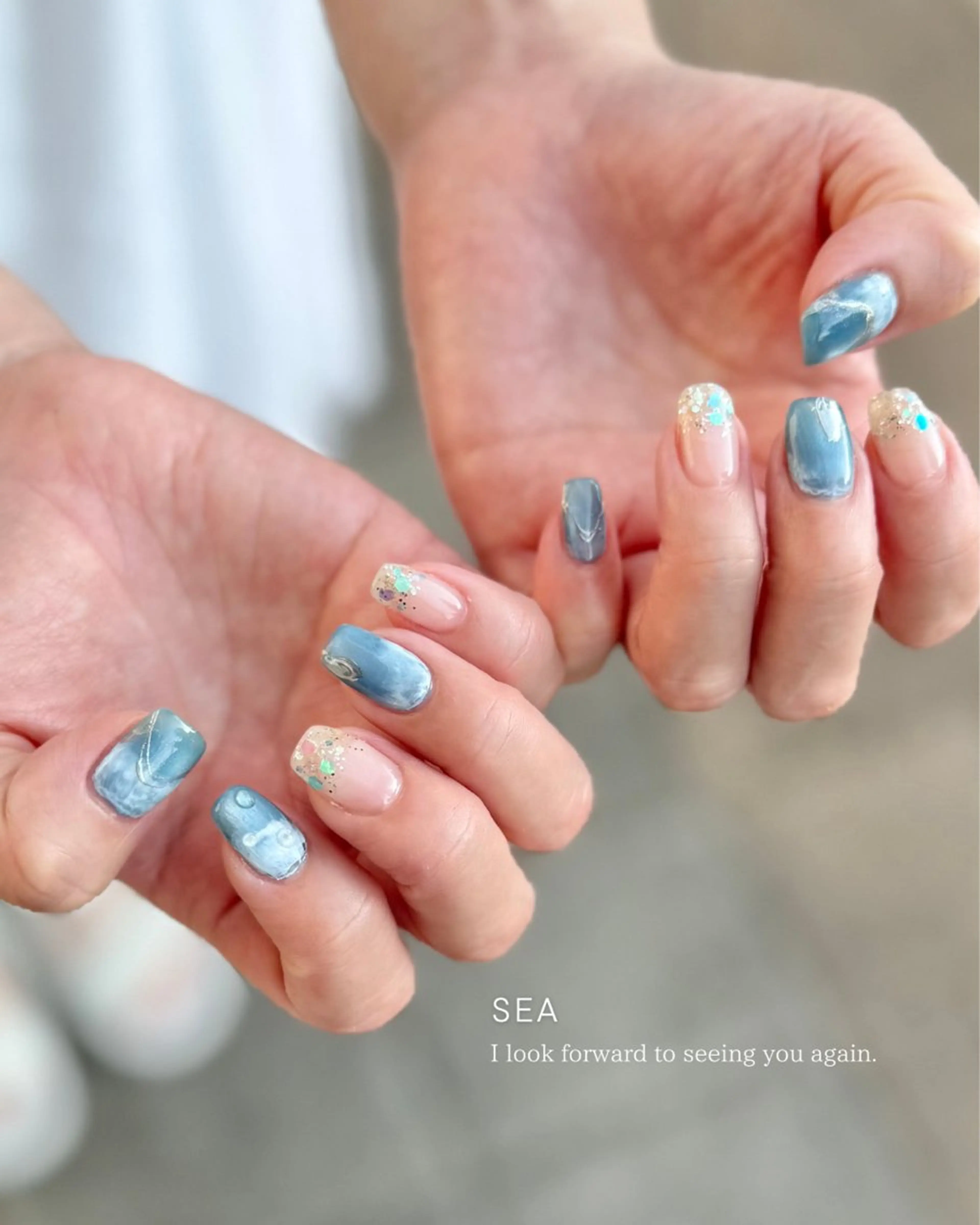 ネイル アートネイル ジェルネイル 大理石ネイル(マーブル) ニュアンスネイル シンプルネイル ハンドネイル Seemly 千田町店所属・フラワーパラジェル 🌸シームリーエミのネイルデザイン