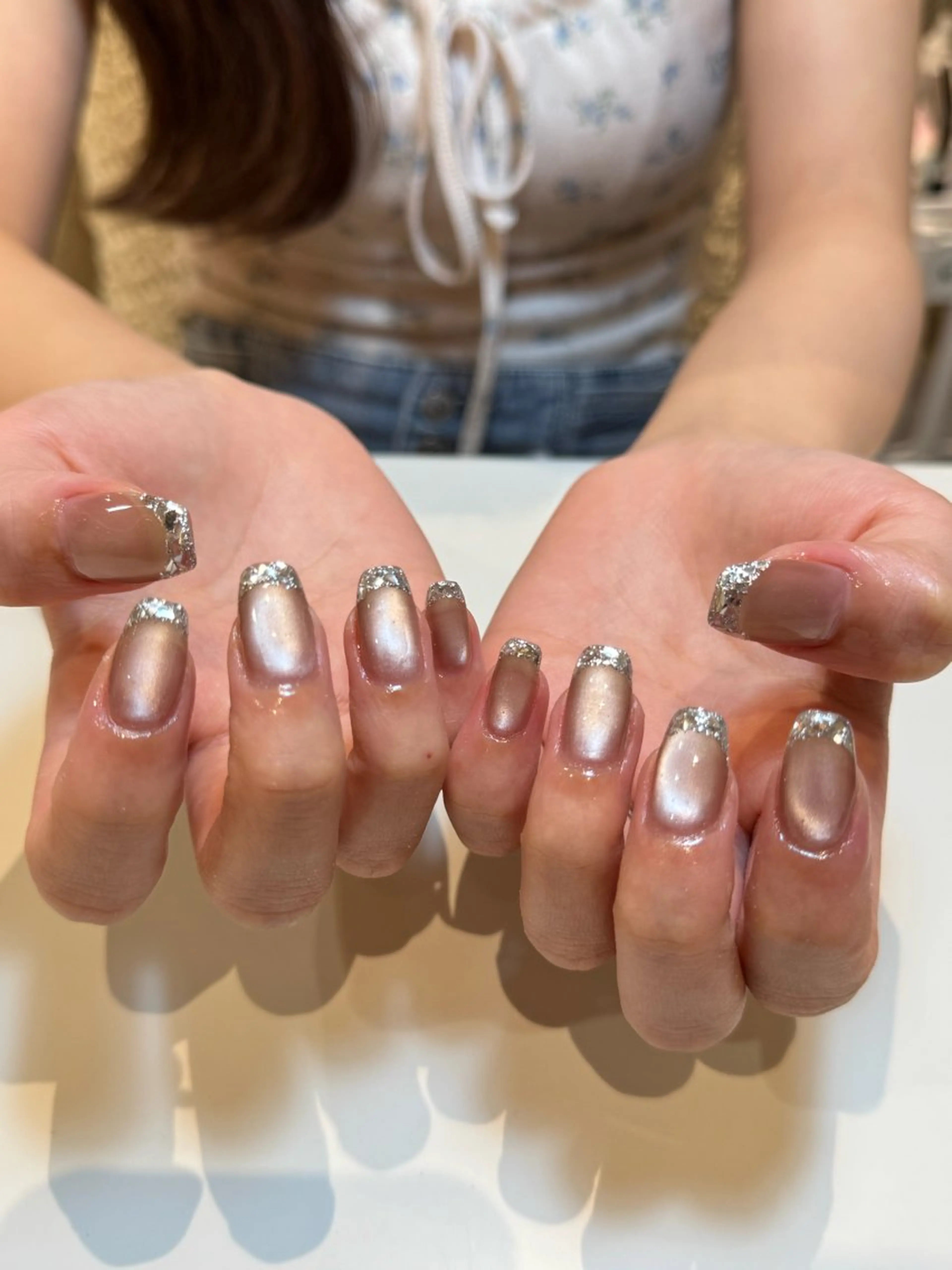 ネイル フレンチネイル ラメ(グリッター) マグネットネイル ハンドネイル 🦋 りえ🦋のネイルデザイン