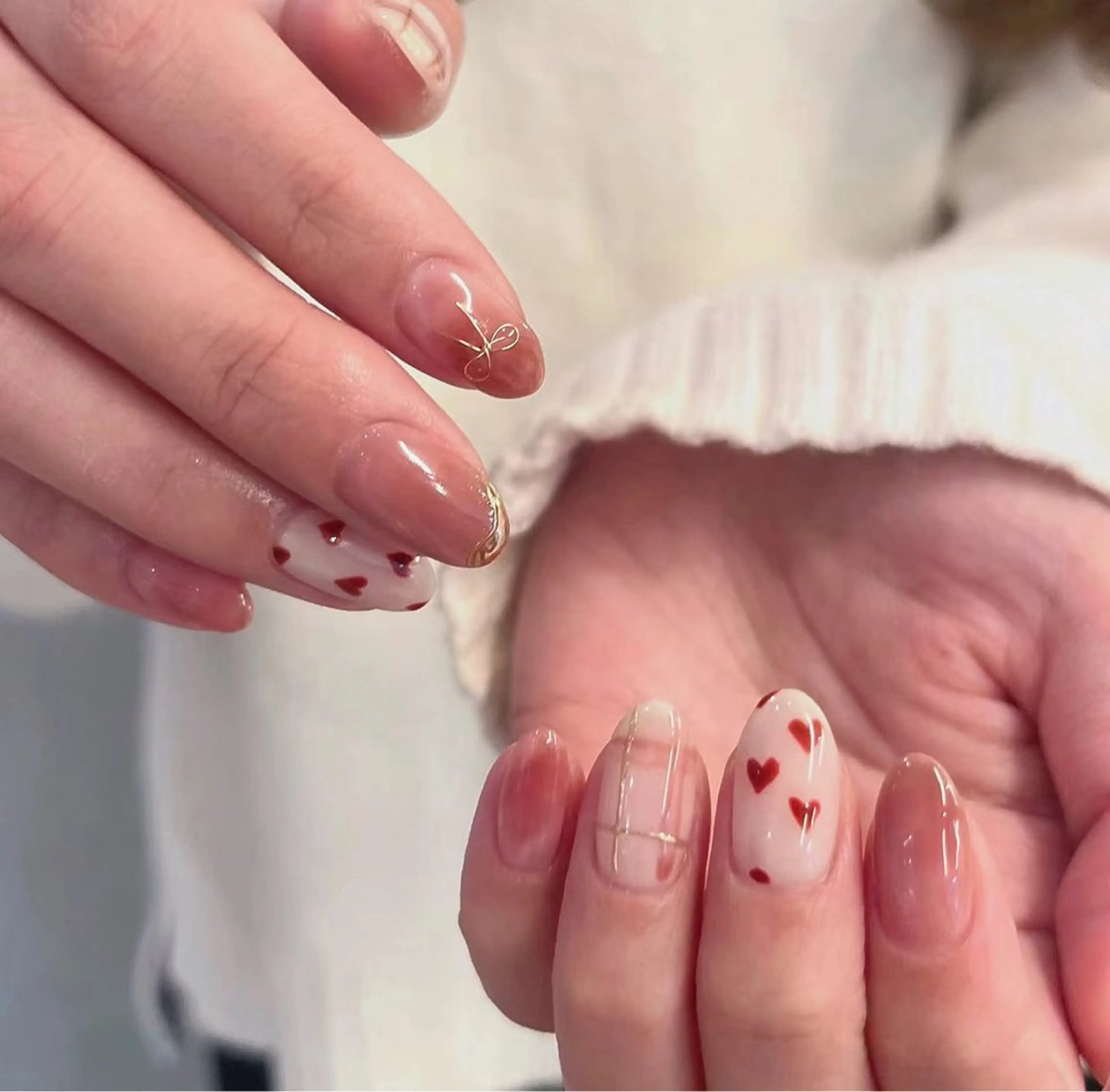 ネイル カジュアル ハート オフィスネイル ピンク リボン ハンドネイル H&Bsalon カイのネイルデザイン