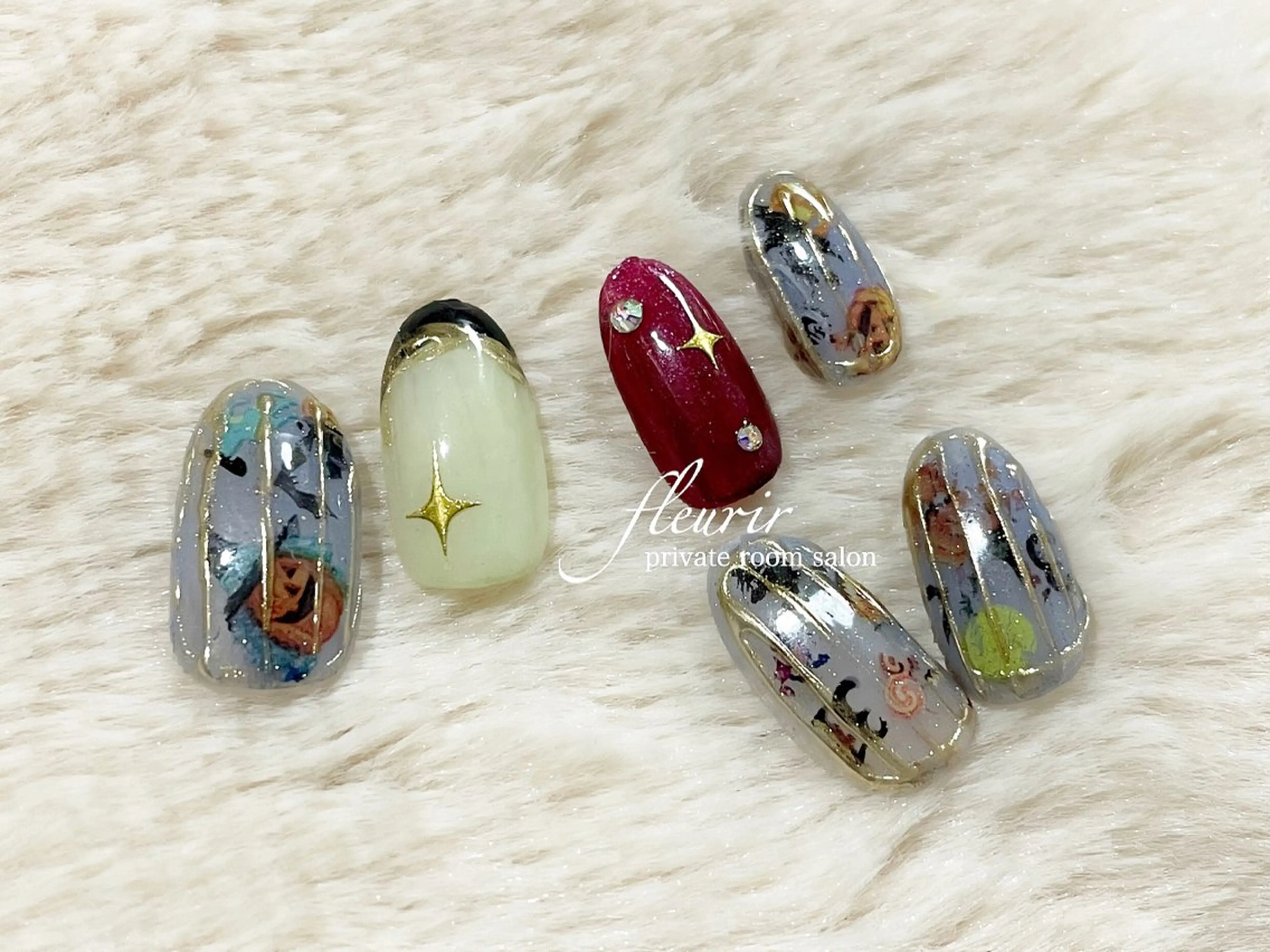 ネイル アートネイル オーロラネイル フレンチネイル ハロウィン ミラーネイル フルリール 【プライベートサロンのネイルデザイン