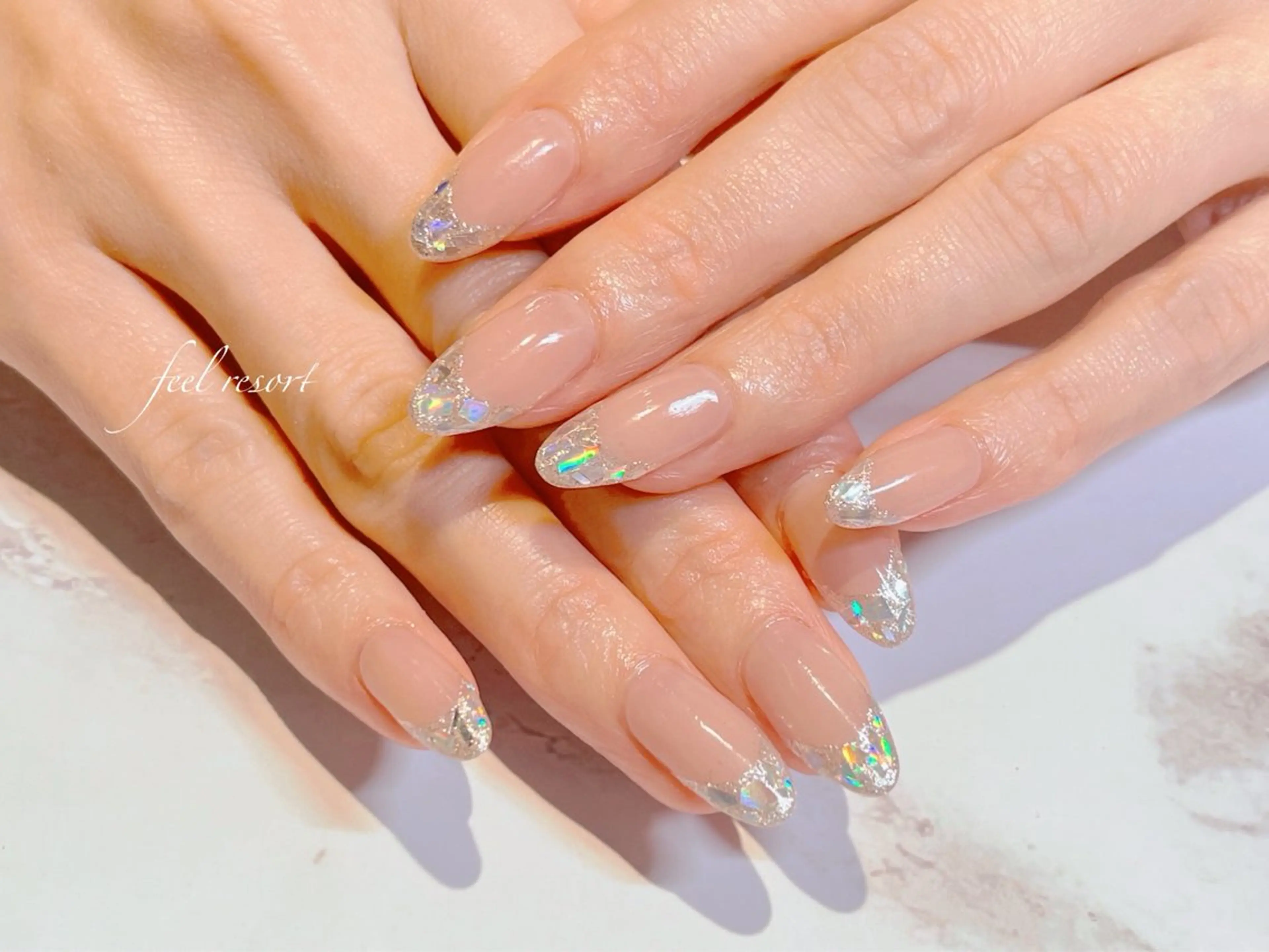 ネイル 長さ出し フットネイル フレンチネイル ジェルネイル ガラスフレンチ ハンドネイル Lien（リアン） 銀座駅6分のネイルデザイン