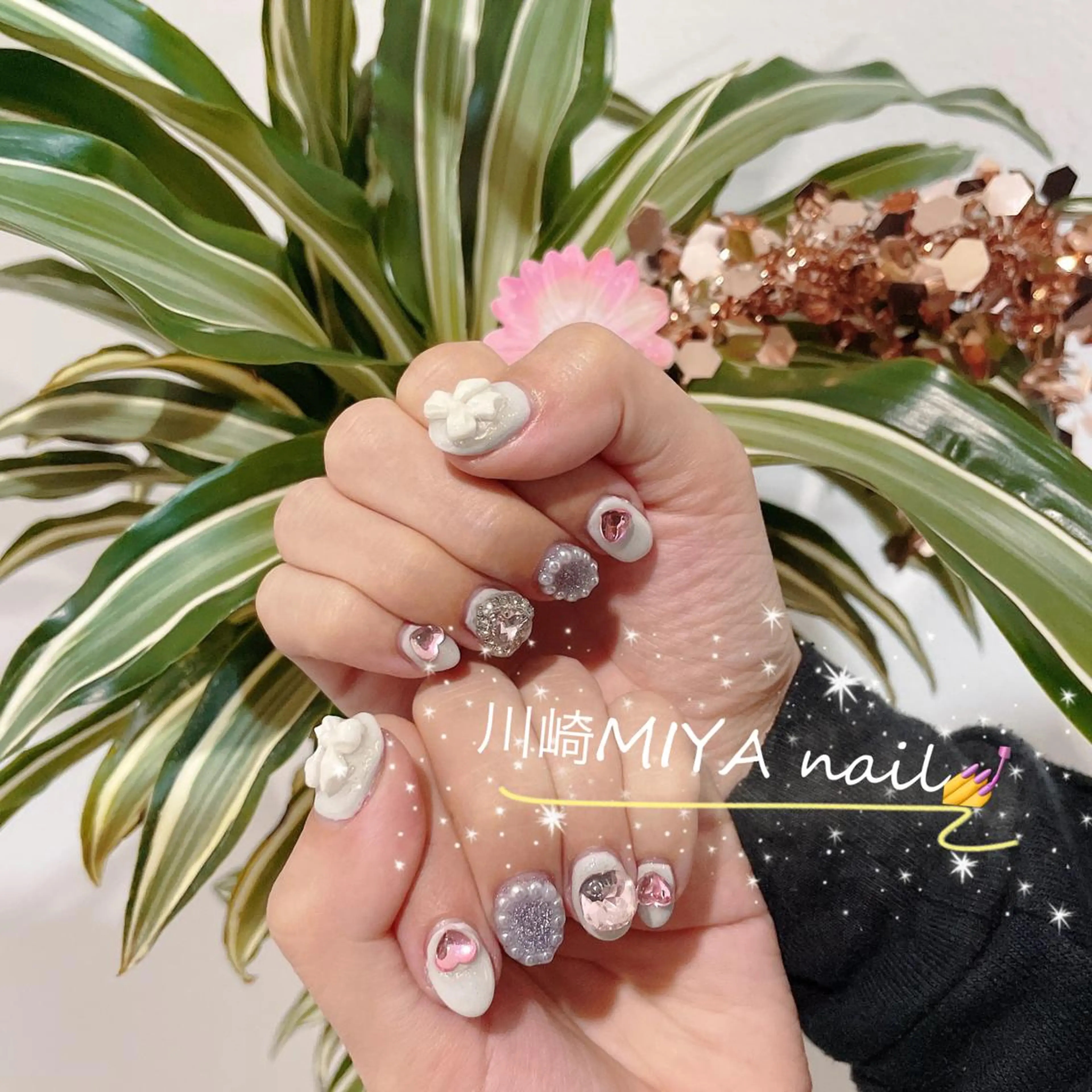 ショート ハンドネイル ハンドケア 💜MIYA nail川崎店のネイルデザイン