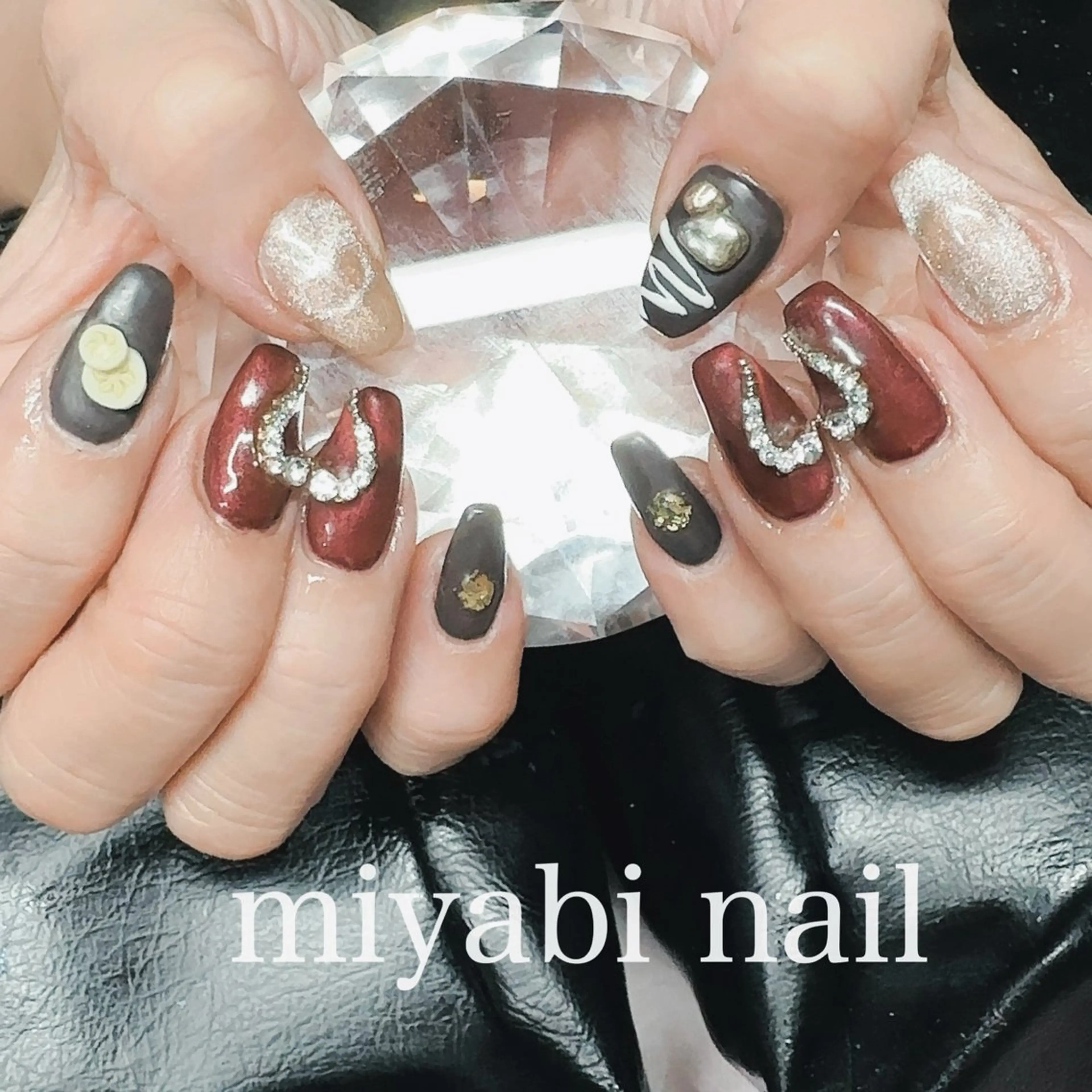 ネイル ボルドー ハート マグネットネイル マットネイル 持ち込み ハンドネイル miyabi nail 桂川駅近くのネイルデザイン