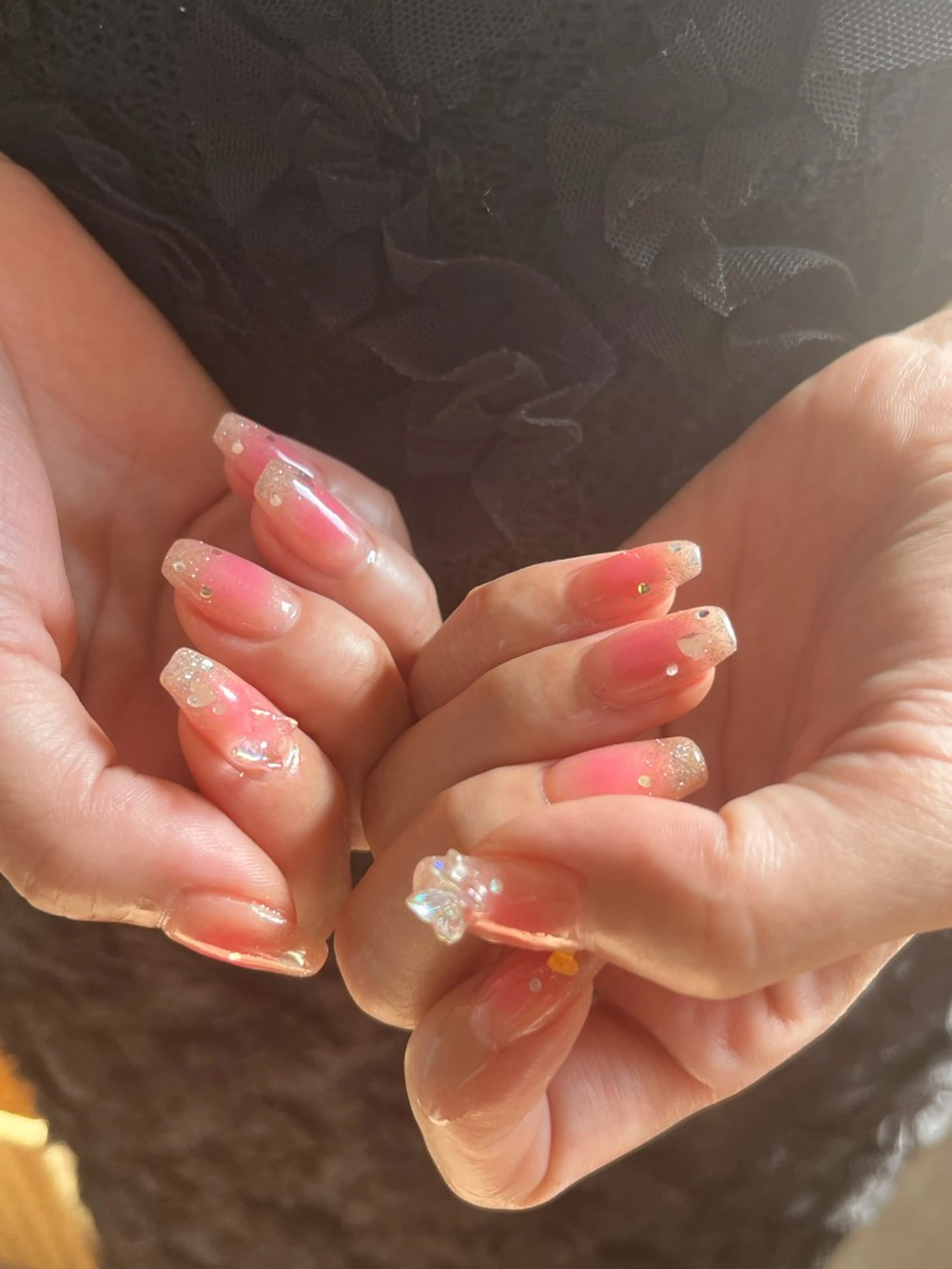 ネイル チークネイル ハート ラメ(グリッター) ピンク tamu nail 　金町のネイルデザイン