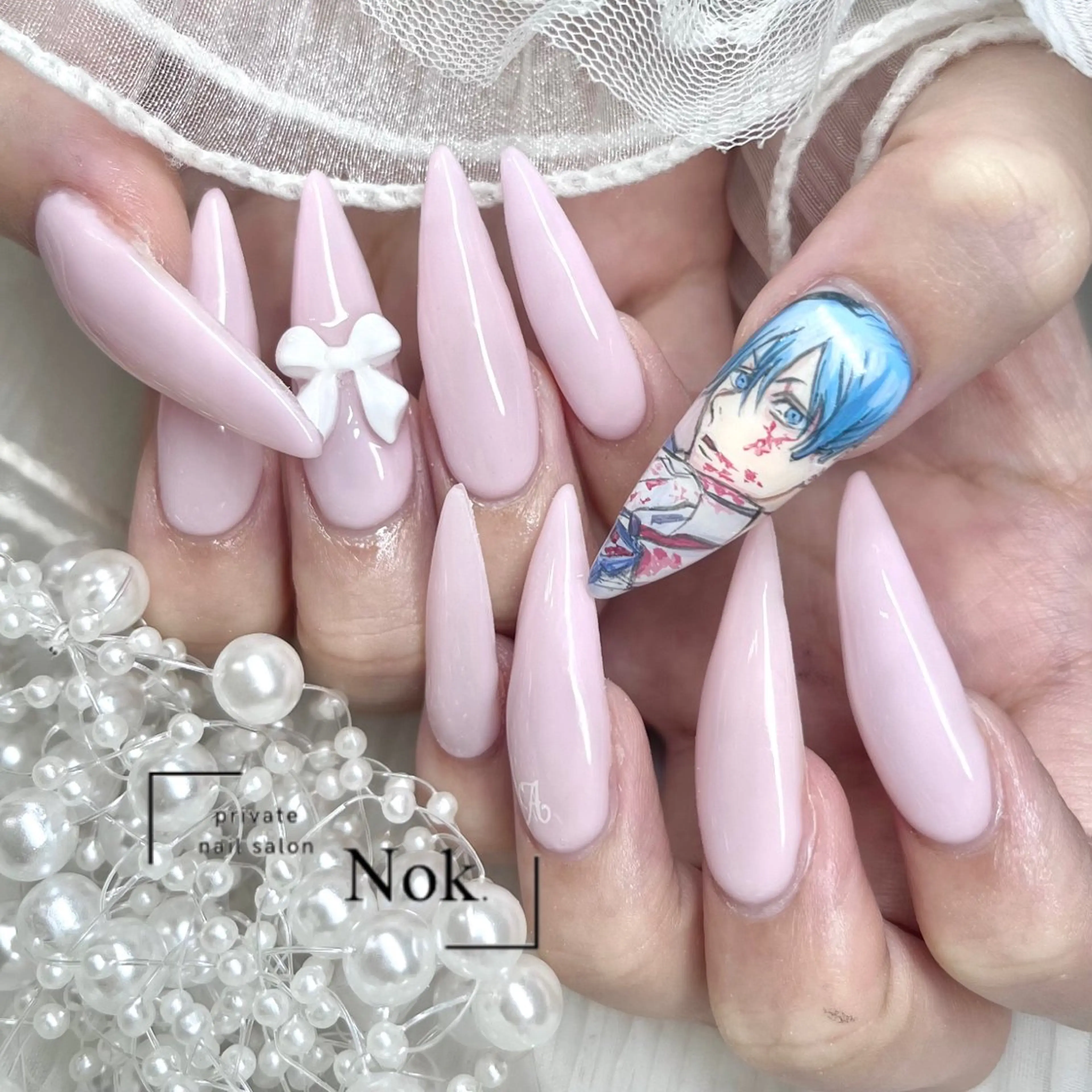 ネイル リボン ハンドネイル 池袋痛ネイル Nok. 渡辺のネイルデザイン