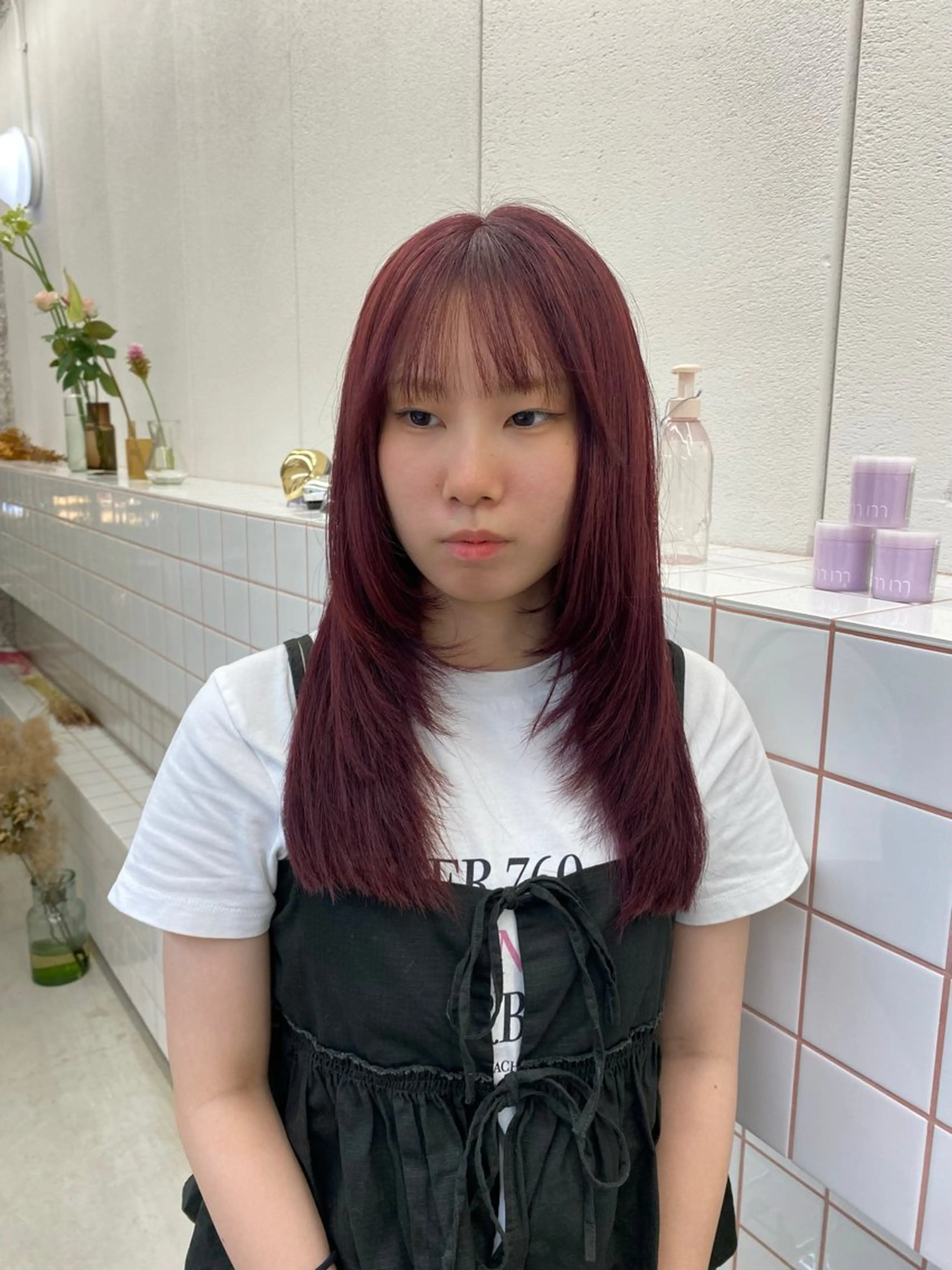 ロング カラー レッドカラー レイヤーカット カット ヘアカラー トリートメント NIKO/名古屋/ 伏見/花屋併設のヘアスタイル
