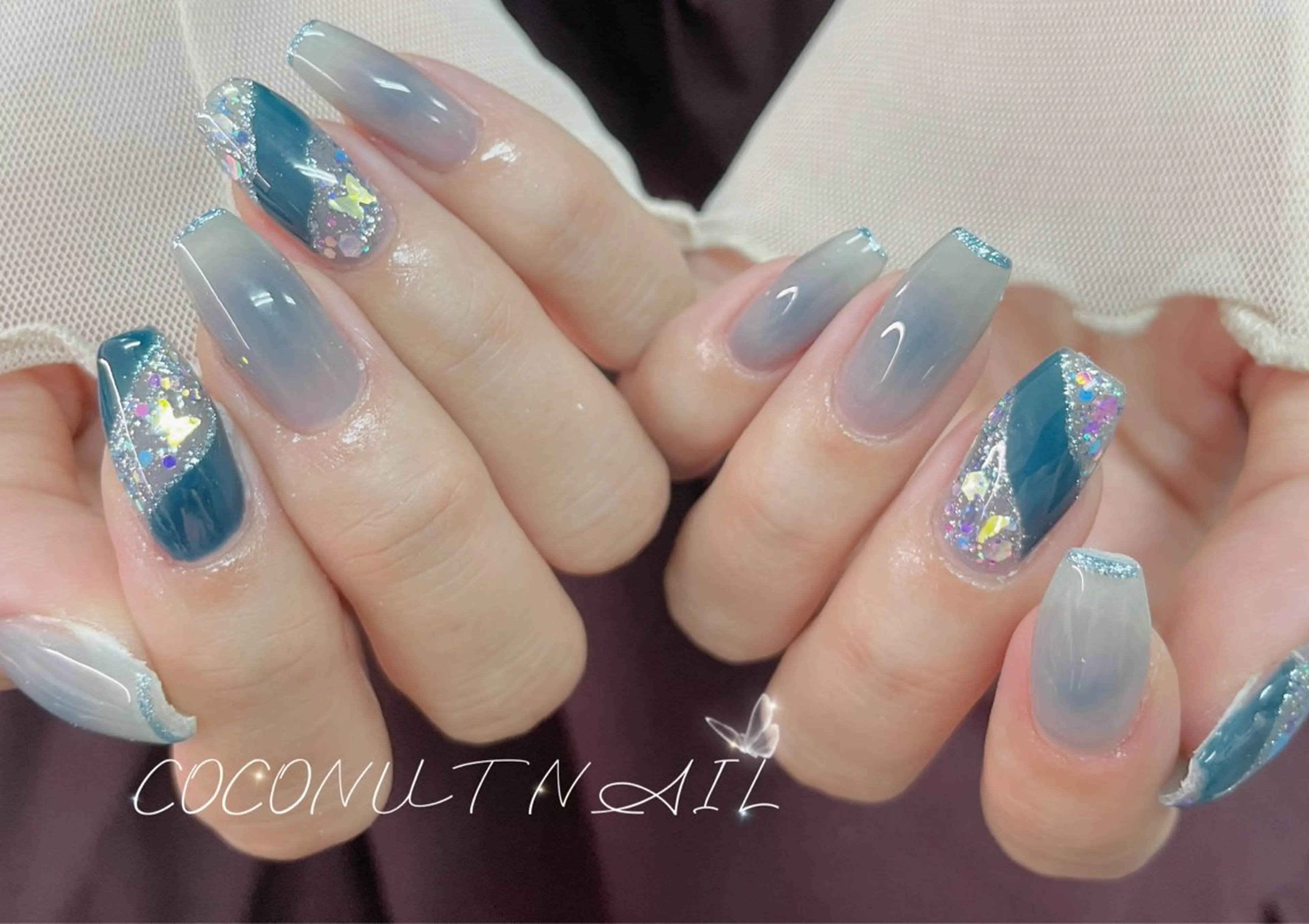 ネイル べっ甲ネイル フレンチネイル キラキラネイル マグネットネイル 大理石ネイル(マーブル) ハンドネイル 神田 ココナッツのネイルデザイン