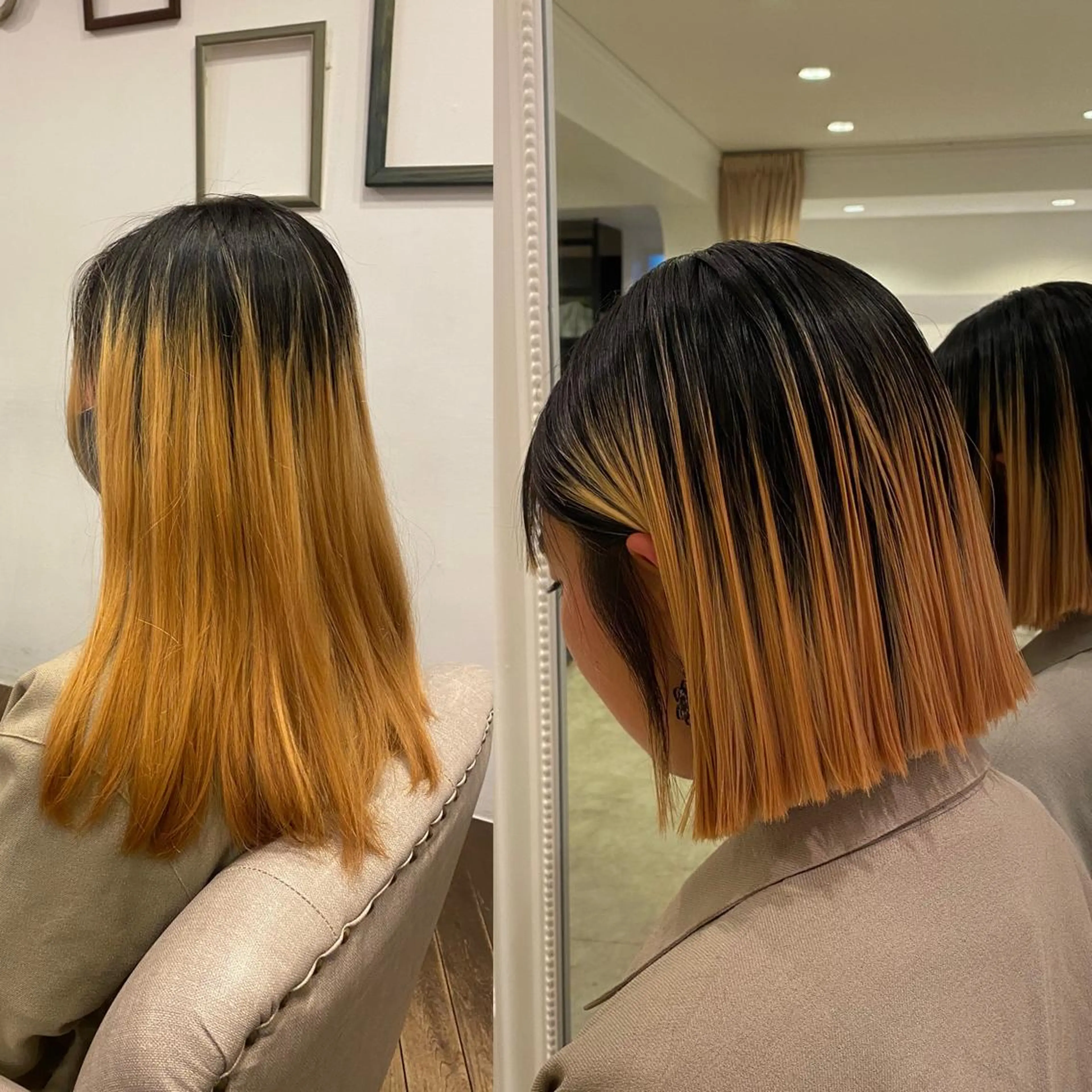 ミディアム カラー 切りっぱなしボブ ボブ カット ヘアカラー トリートメント 谷合 貴志のヘアスタイル