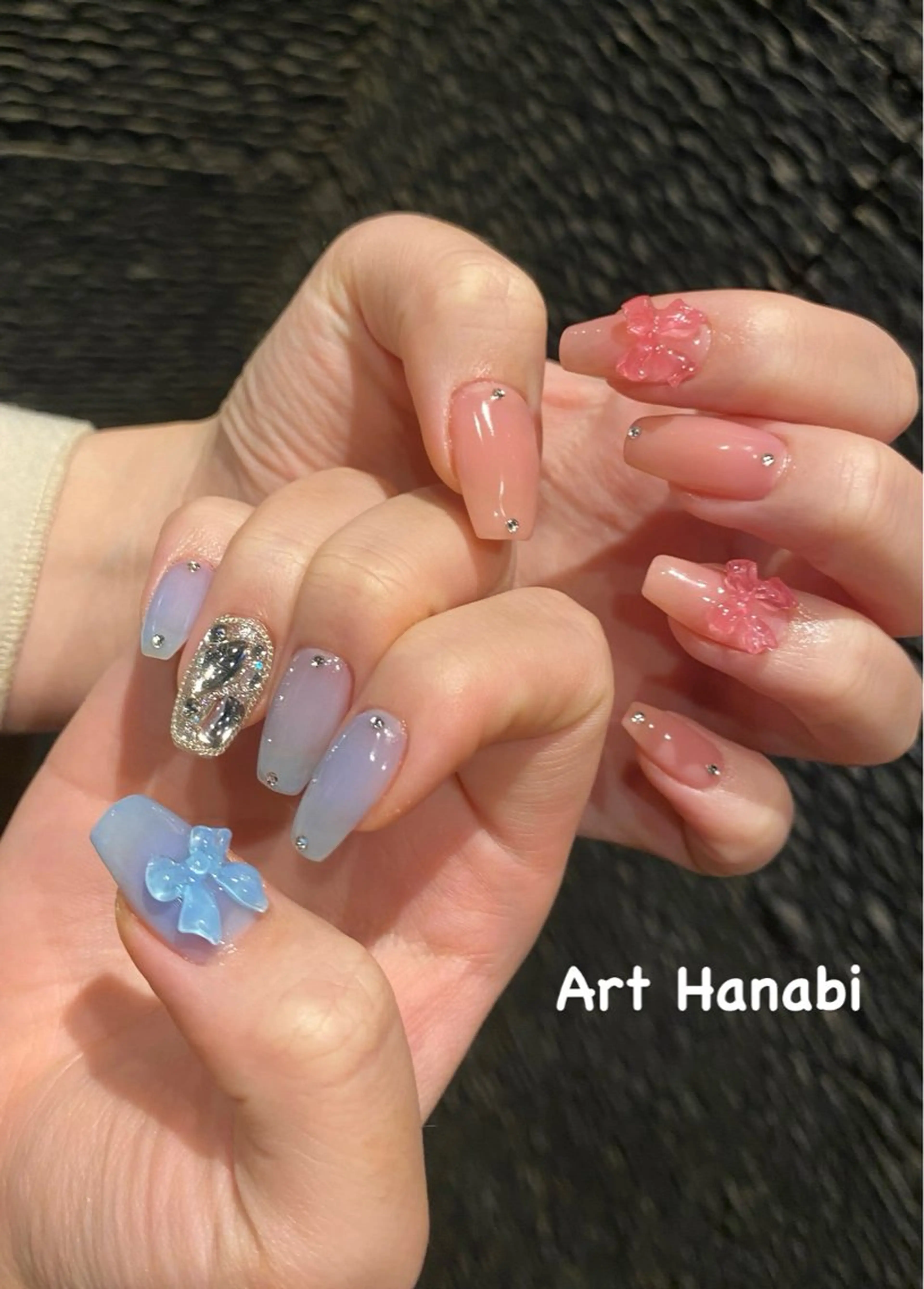 ネイル リボン ワンホンネイル ハンドネイル ハンドケア Art Hanabi所属・Art Hanabi ミリのネイルデザイン
