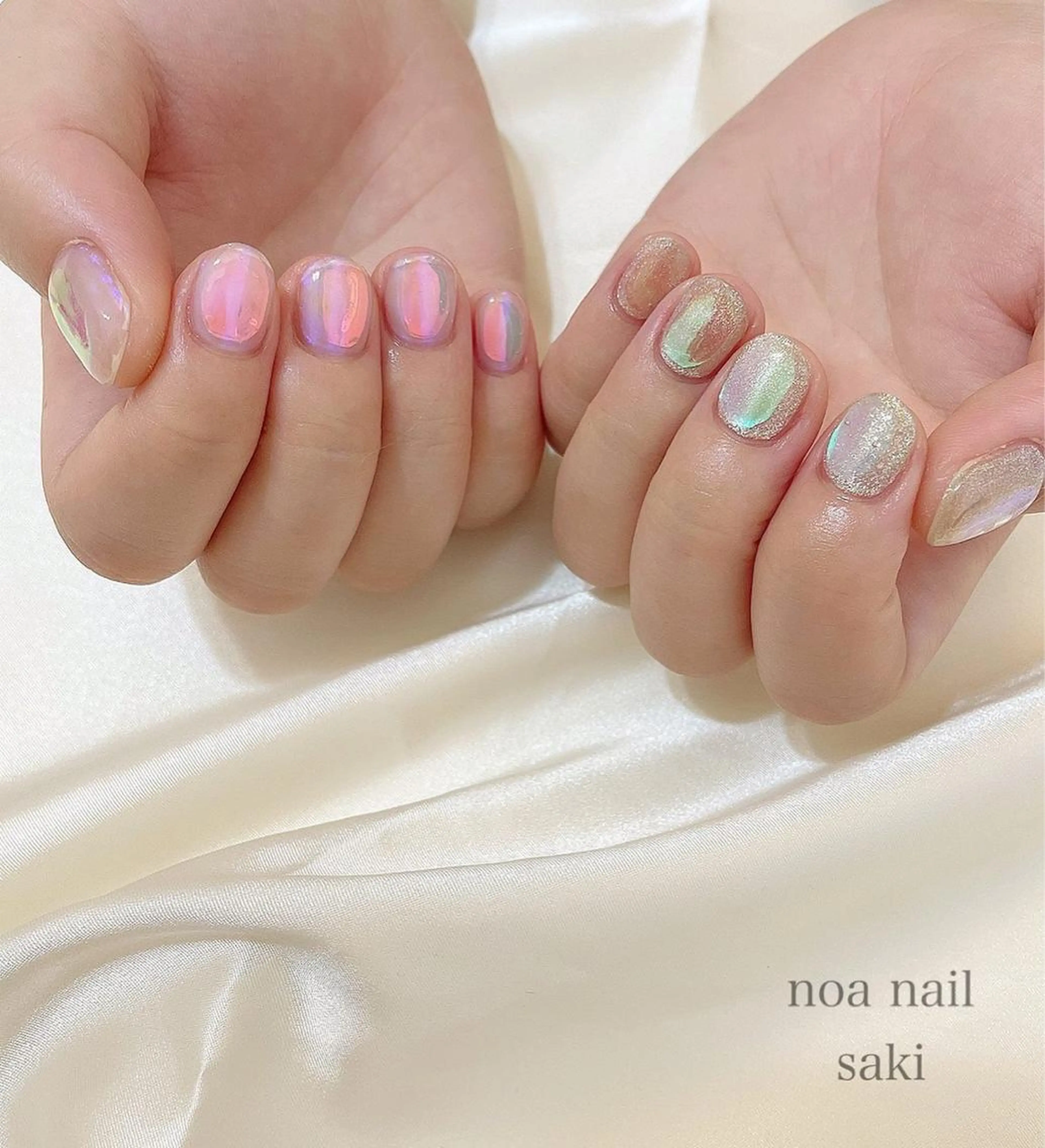 ネイル アートネイル オーロラネイル ジェルネイル 氷ネイル・うるうるネイル 韓国ネイル nailsalon noa所属・nailist sakiのネイルデザイン