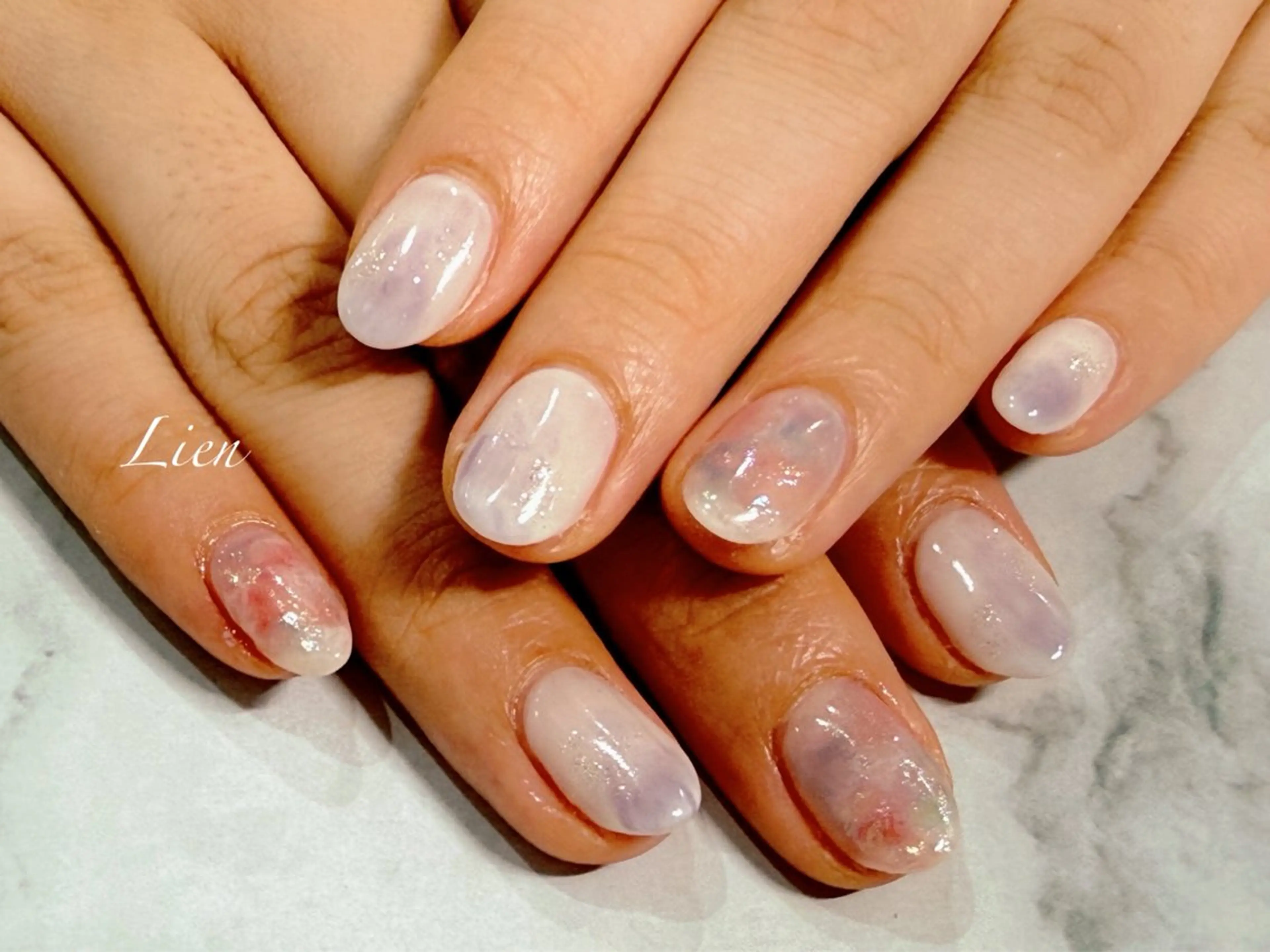 ネイル 長さ出し フットネイル フレンチネイル ジェルネイル ガラスフレンチ ハンドネイル Lien（リアン） 銀座駅6分のネイルデザイン