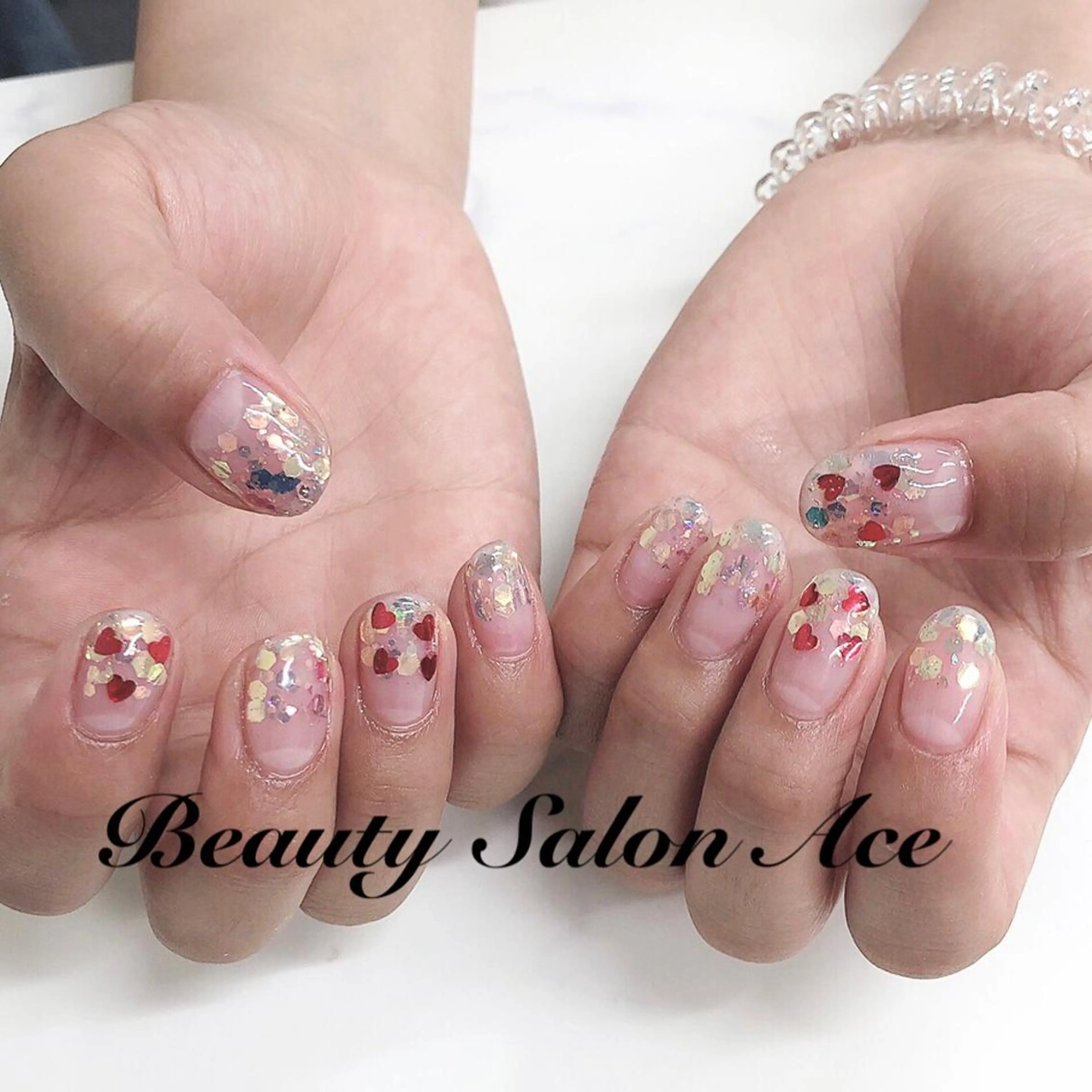 ネイル アートネイル ジェルネイル ハート ラメ(グリッター) メンズネイル ハンドネイル ハンドケア Beauty Salon Ace（ネイルサロン　エース）所属・池袋フィルイン Ace♡長さだしのネイルデザイン