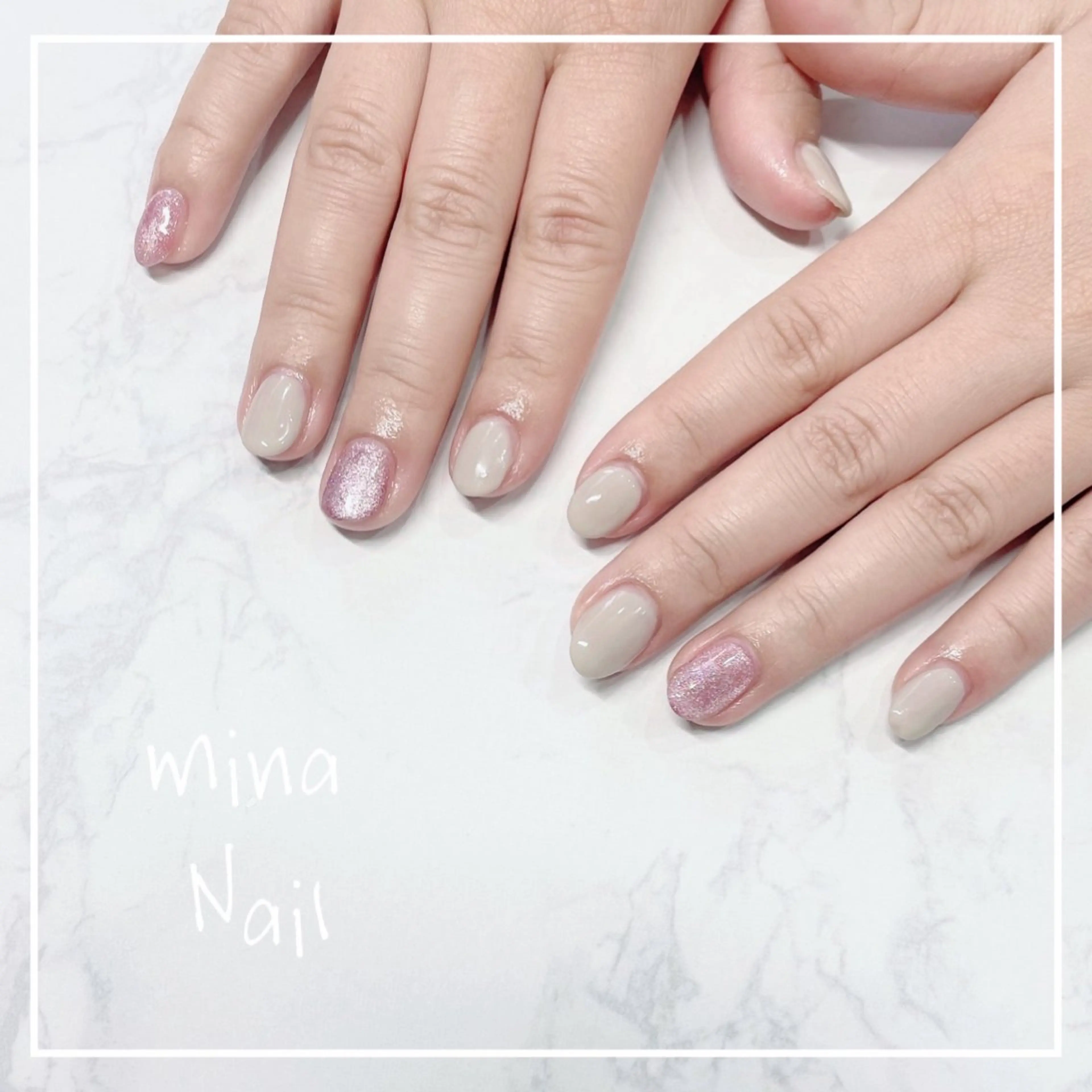 ネイル ジェルネイル マグネットネイル ピンク ホワイト mina Nailのネイルデザイン