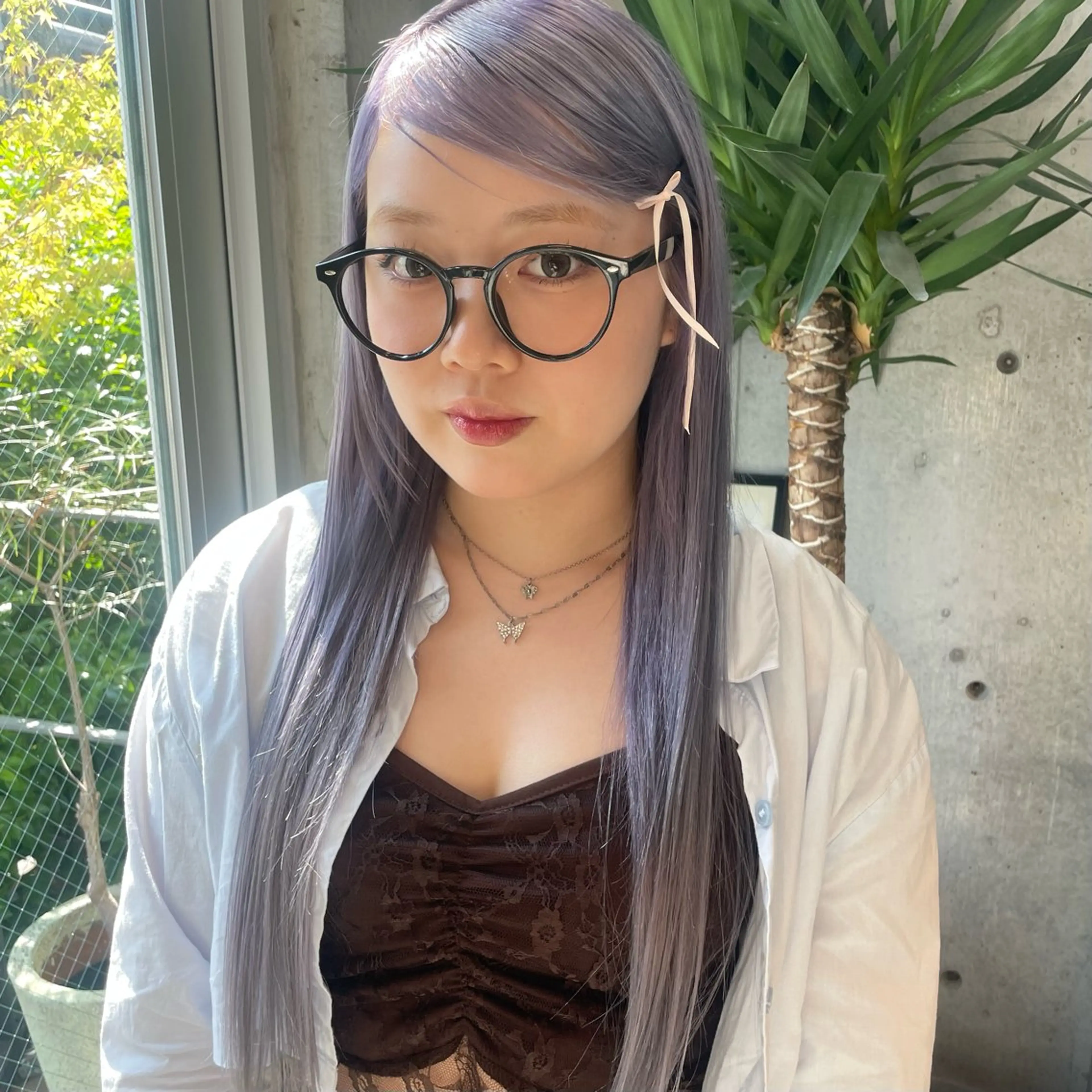 ロング カラー ブリーチ パープルカラー カット ヘアカラー トリートメント トレンドカラー🥣／ ヘアアレンジ✩.*˚のヘアスタイル