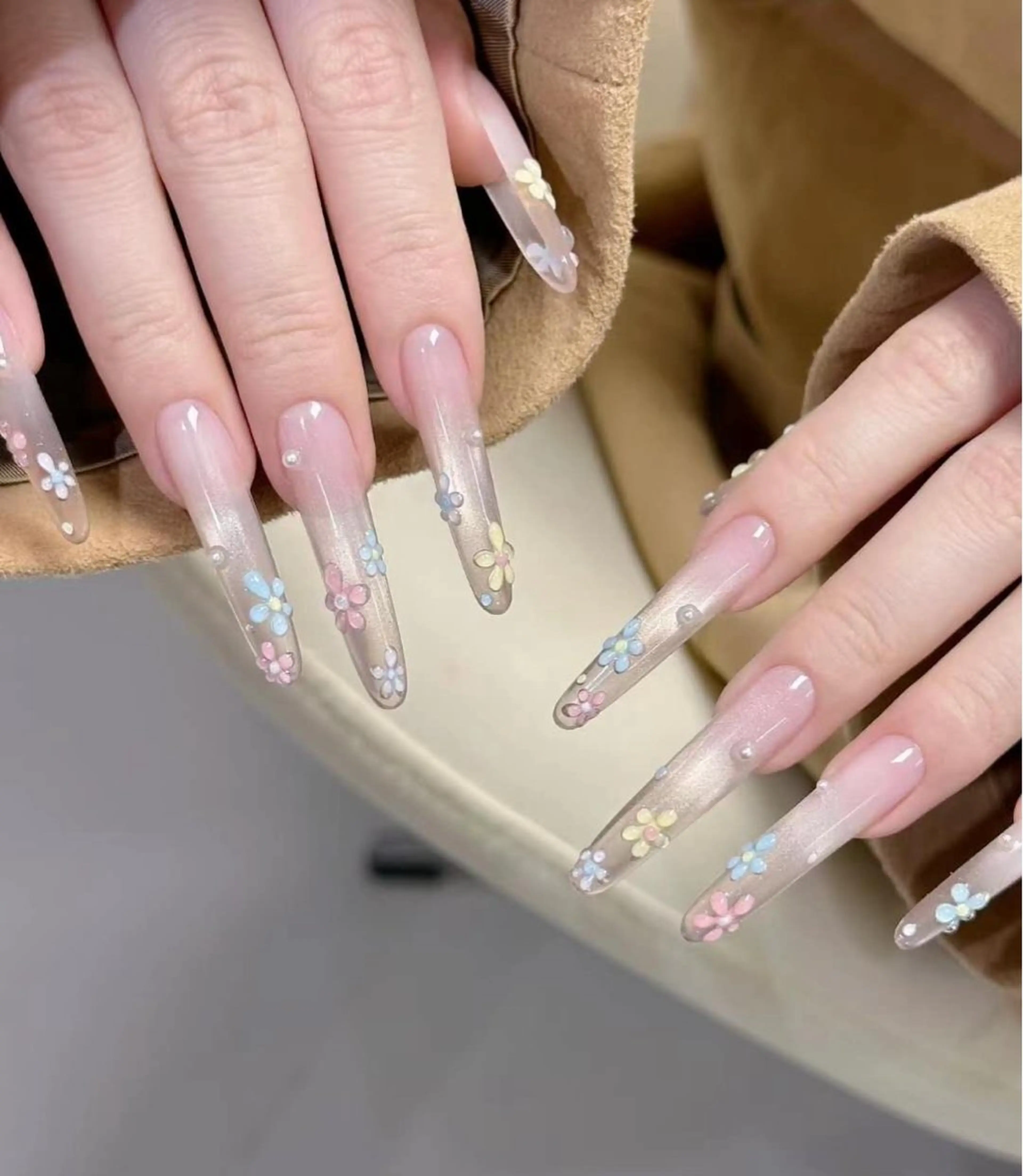 ネイル チークネイル 長さ出し フレンチネイル ジェルネイル ピンク YUYI.nail salonのネイルデザイン