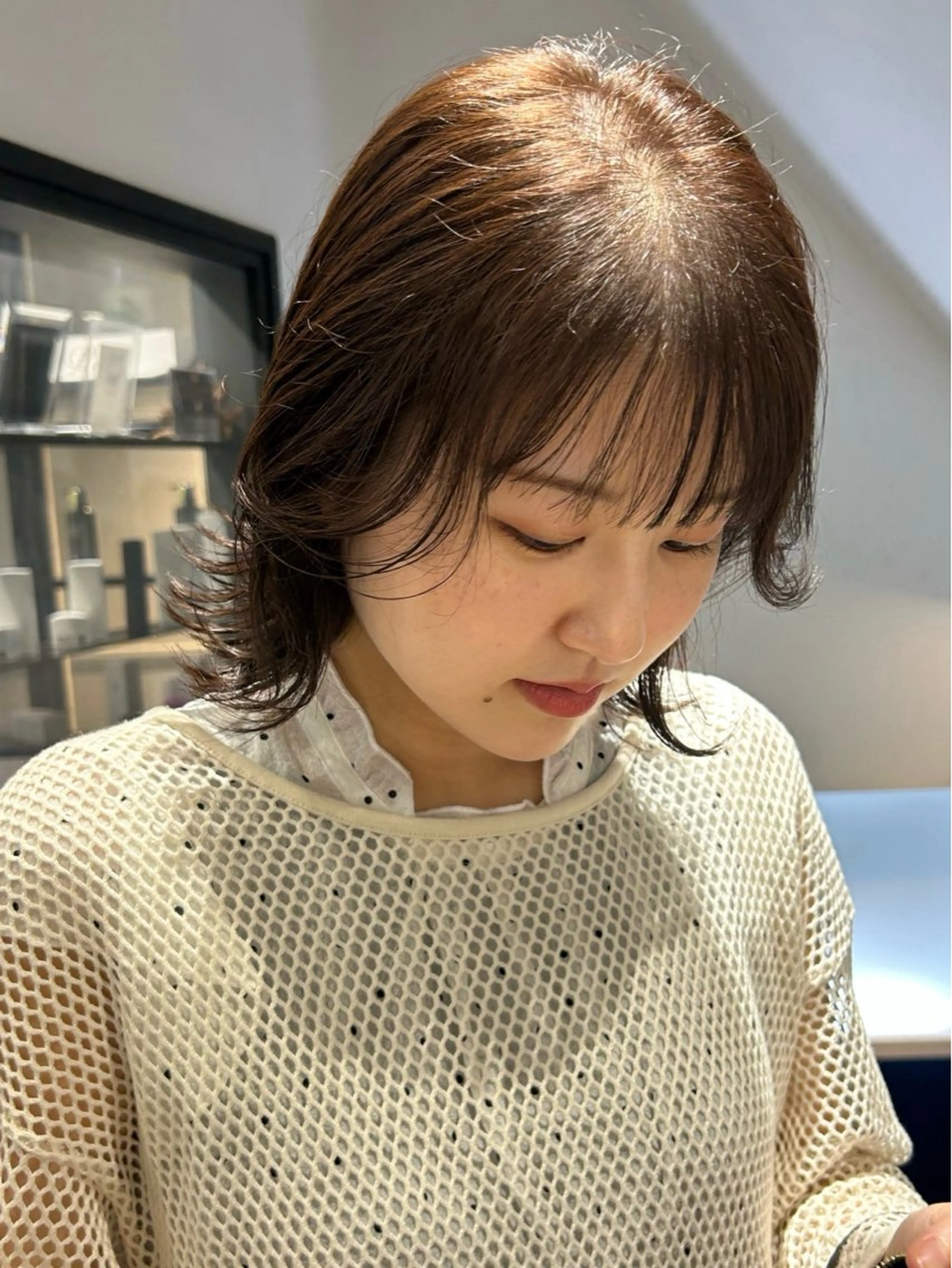 ミディアム カラー パーマ メンズ カット ヘアカラー レイヤー/透明感/ ブリーチなし/わかなのヘアスタイル