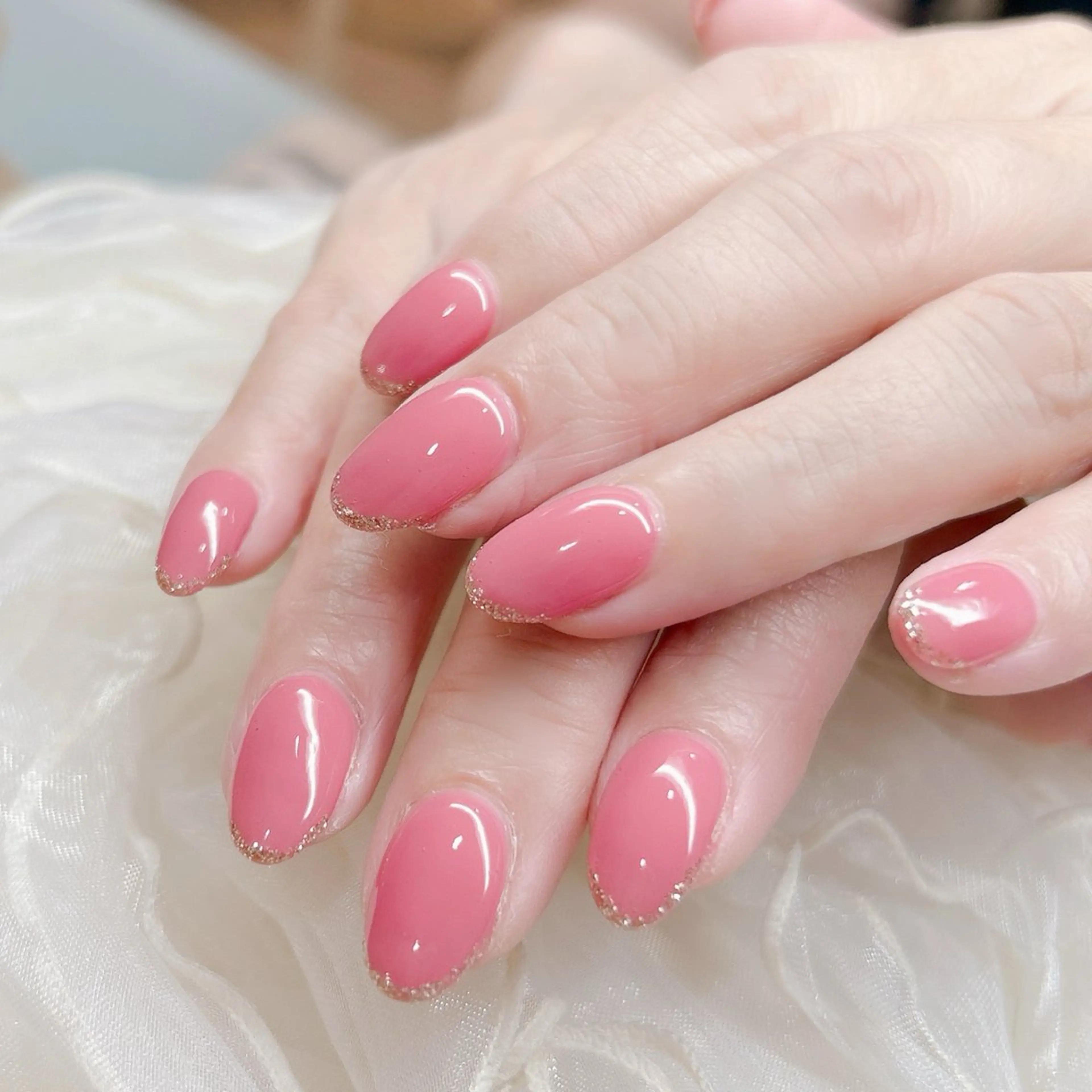 ネイル フレンチネイル ラメ(グリッター) ワンカラーネイル SWEET NAIL所属・SWEET NAILのネイルデザイン