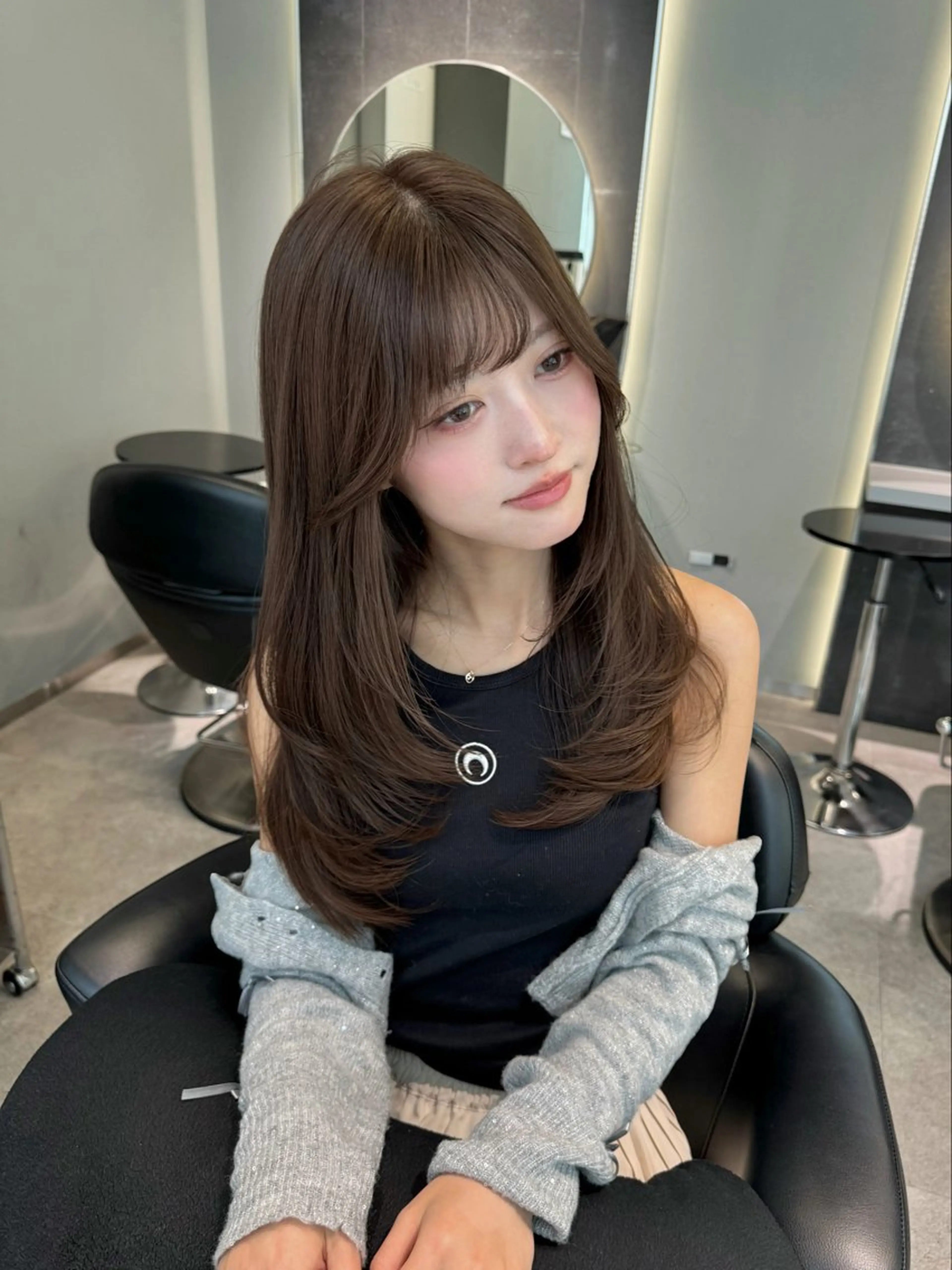 ロング カット ヘアカラー トリートメント 銀座/顔周りレイヤー 🤍kanohoのヘアスタイル