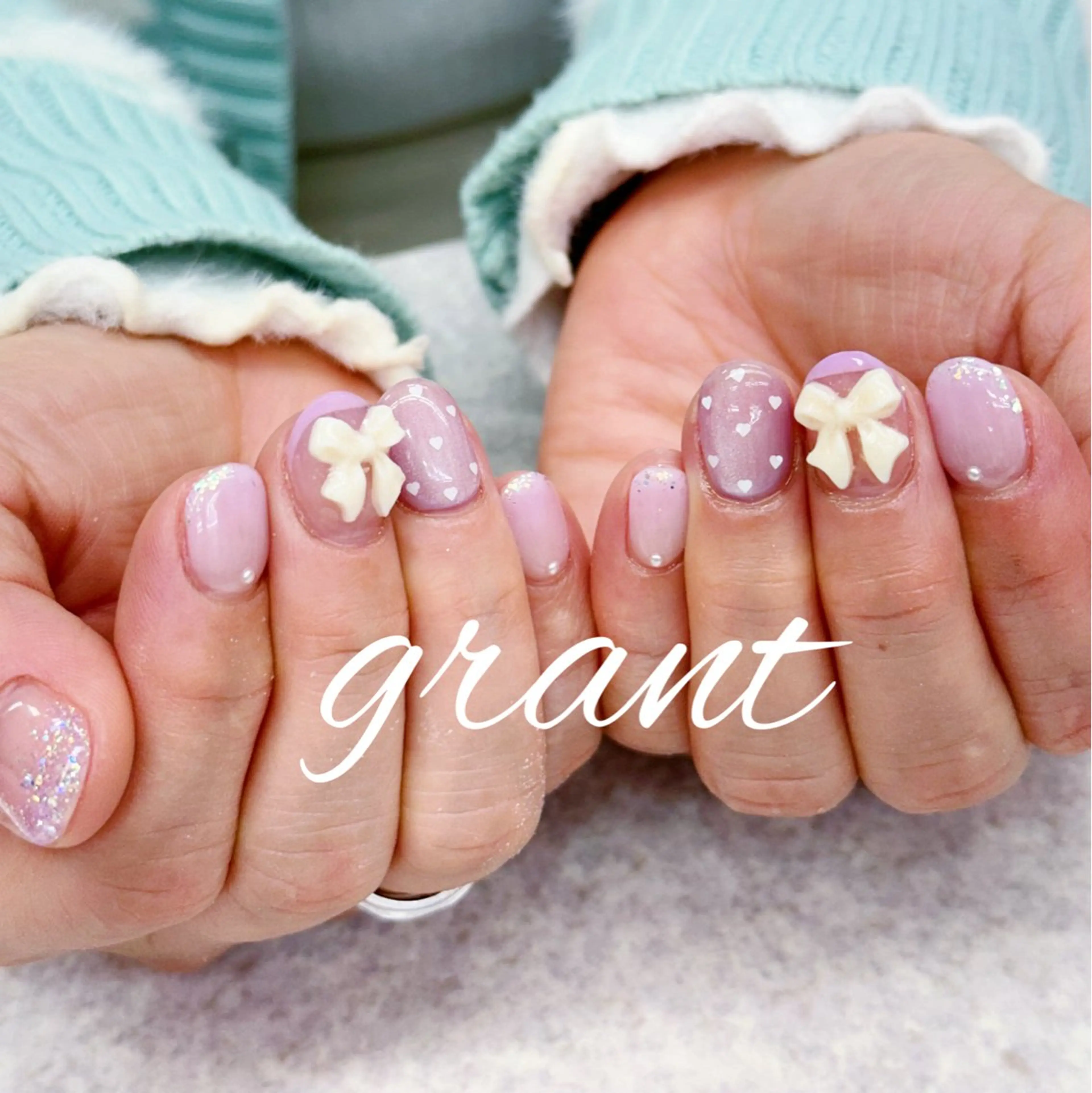ネイル グラデーション リボン 春ネイル ハンドネイル nail salon grant所属・nailsalon grantのネイルデザイン