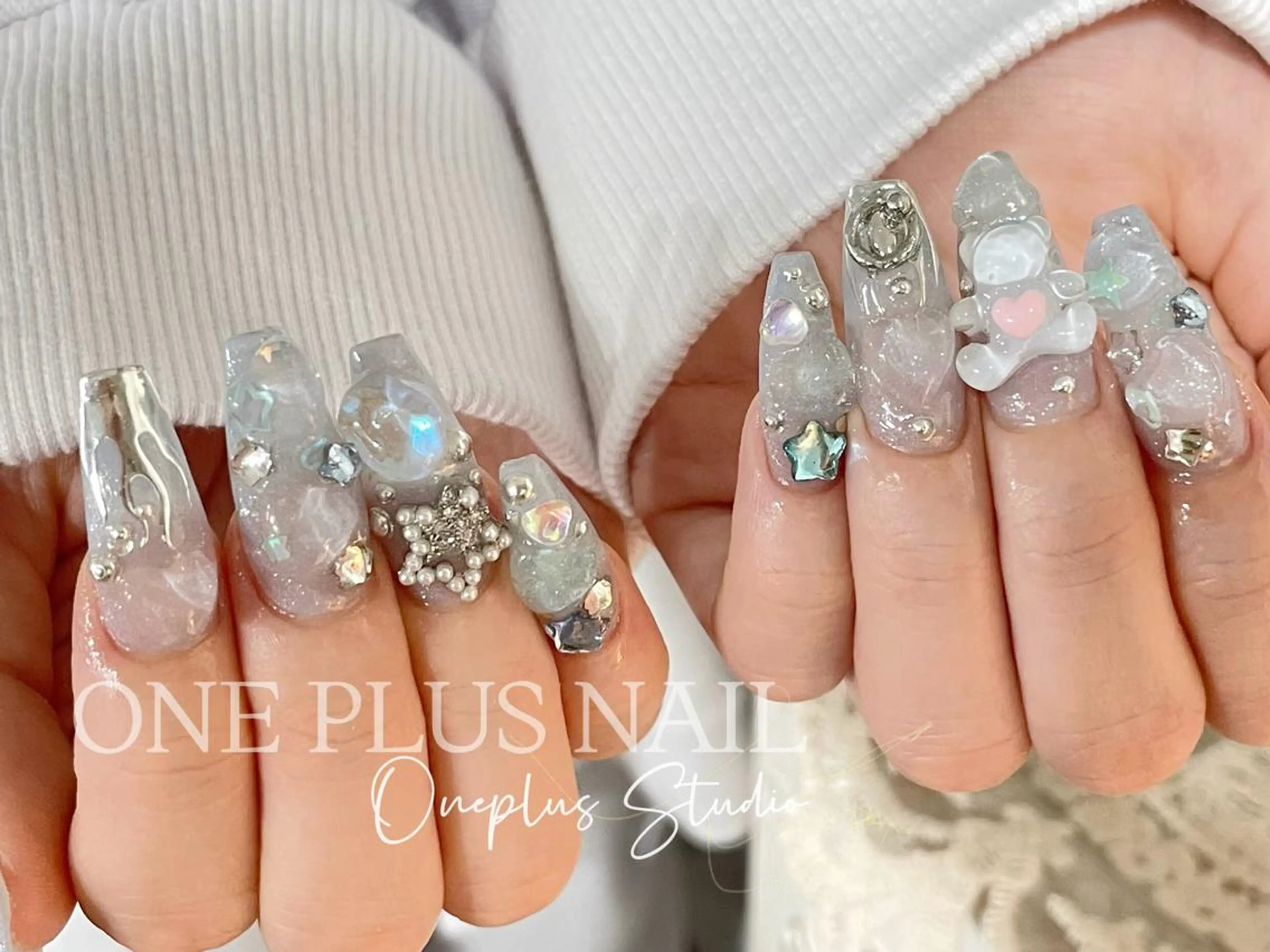 ネイル アートネイル オーロラネイル ガーリー キラキラネイル 韓国ネイル One plus StudioNailのネイルデザイン