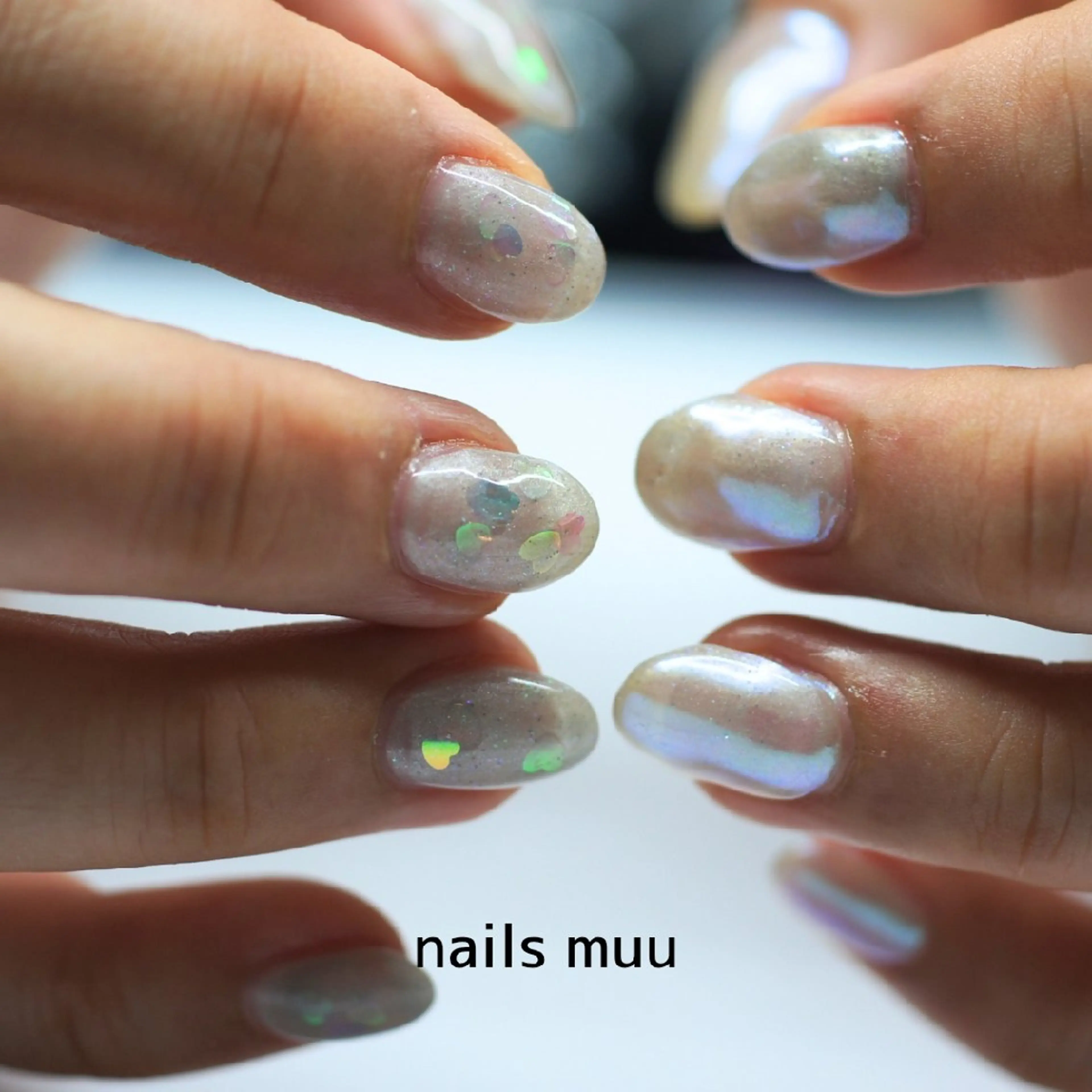 ネイル オーロラネイル ハート ホログラムネイル 氷ネイル・うるうるネイル マグネットネイル ハンドネイル nails muu まゆのネイルデザイン