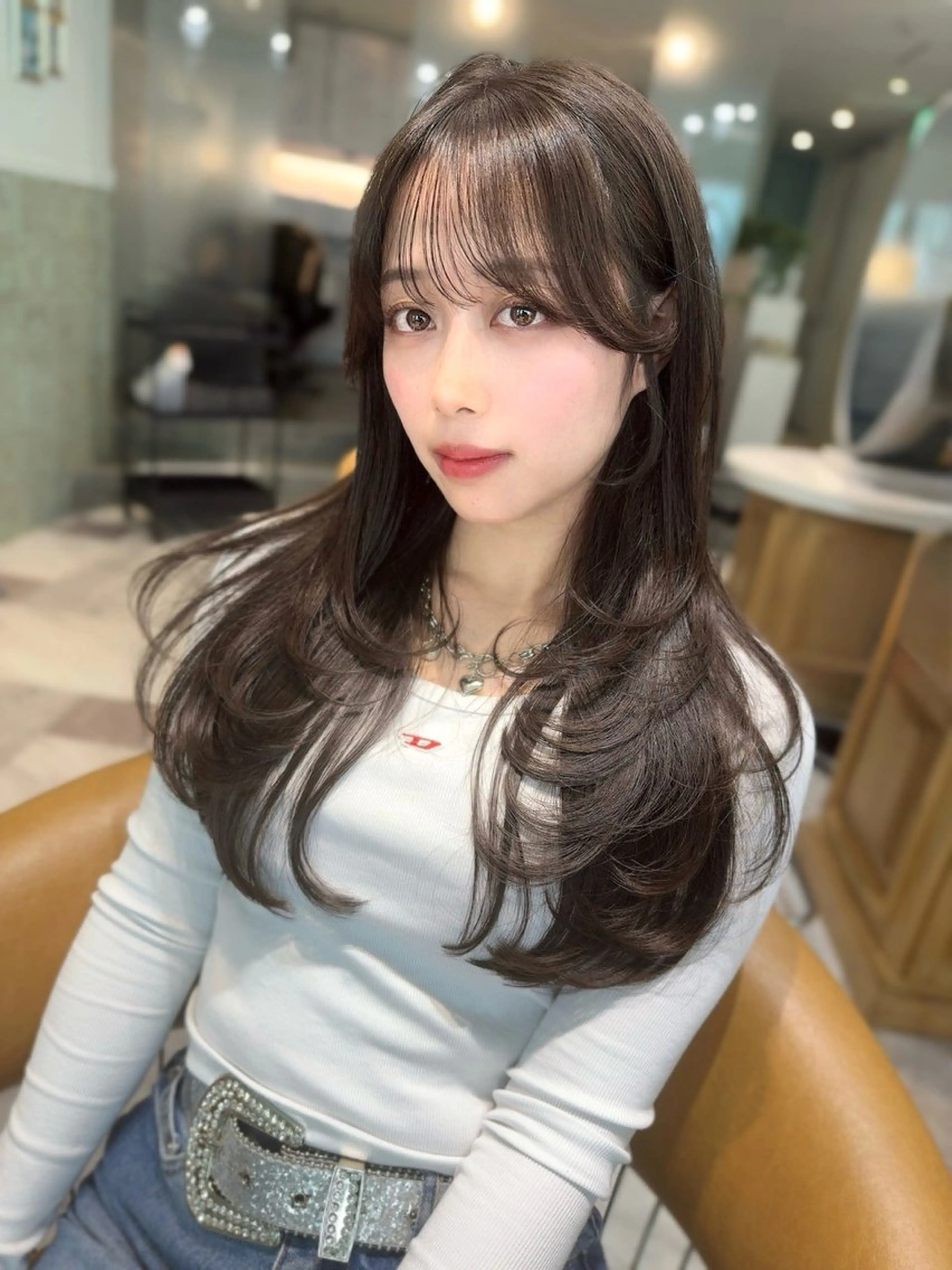 ミディアム カラー 木屋元一/透明感 /前髪/韓国ヘアのヘアスタイル