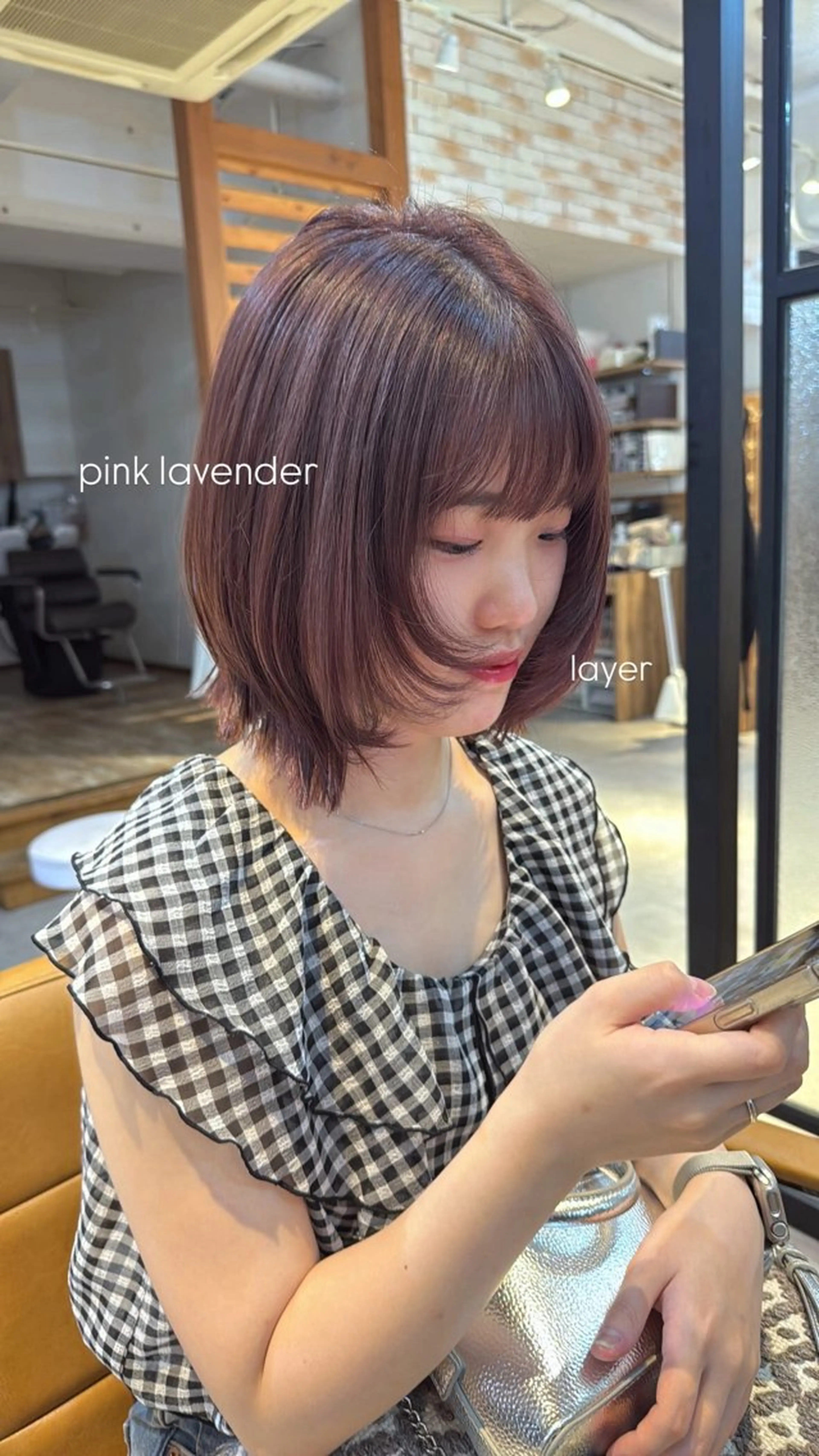 ミディアム カラー 透明感カラー ラベンダーカラー ピンクカラー ボブ 顔周りカット Revie  hair所属・Hiyori/透明感 /ボブ/矢場町のヘアスタイル