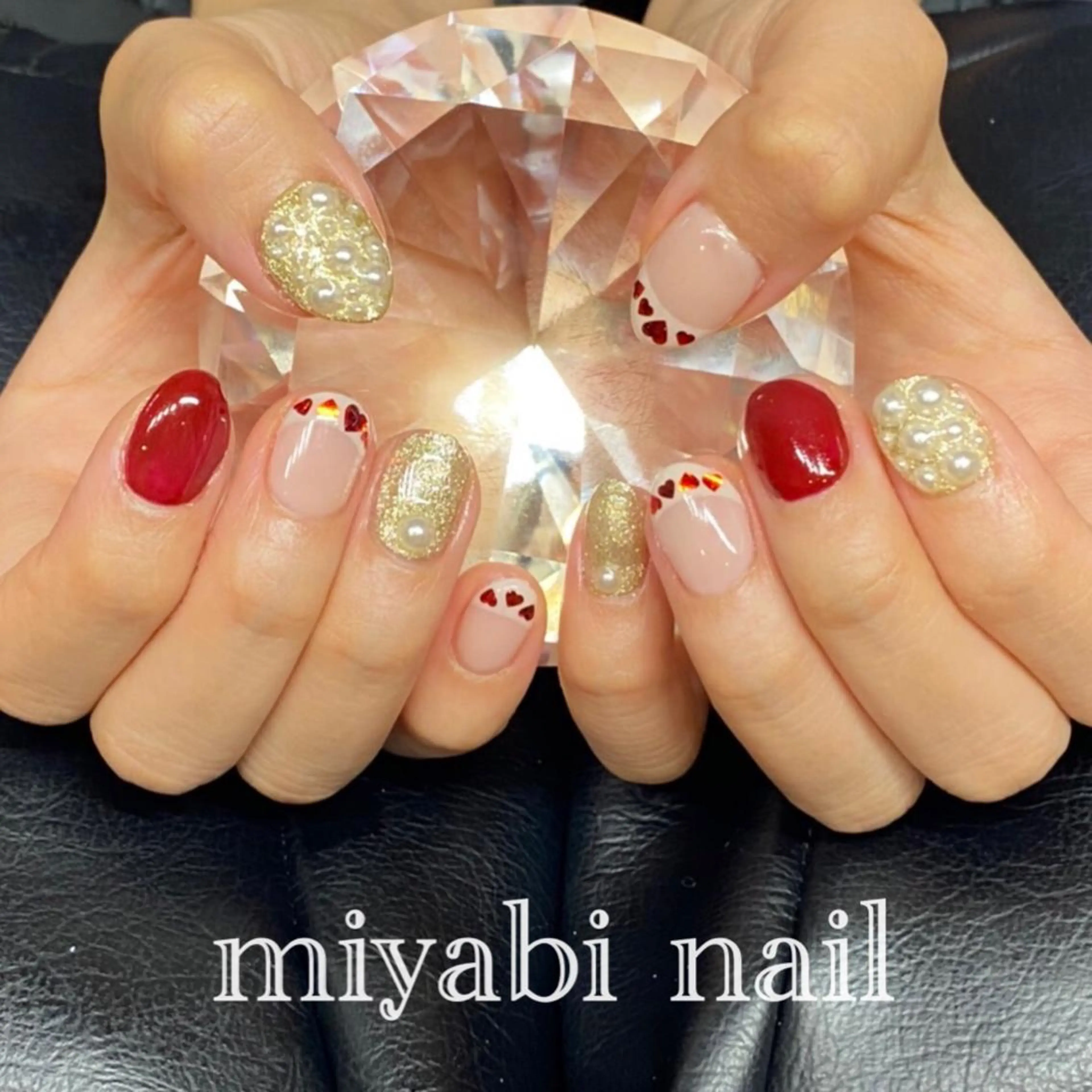 ネイル アートネイル フレンチネイル ジェルネイル ハート ラメ(グリッター) ハンドネイル miyabi nail 桂川駅近くのネイルデザイン