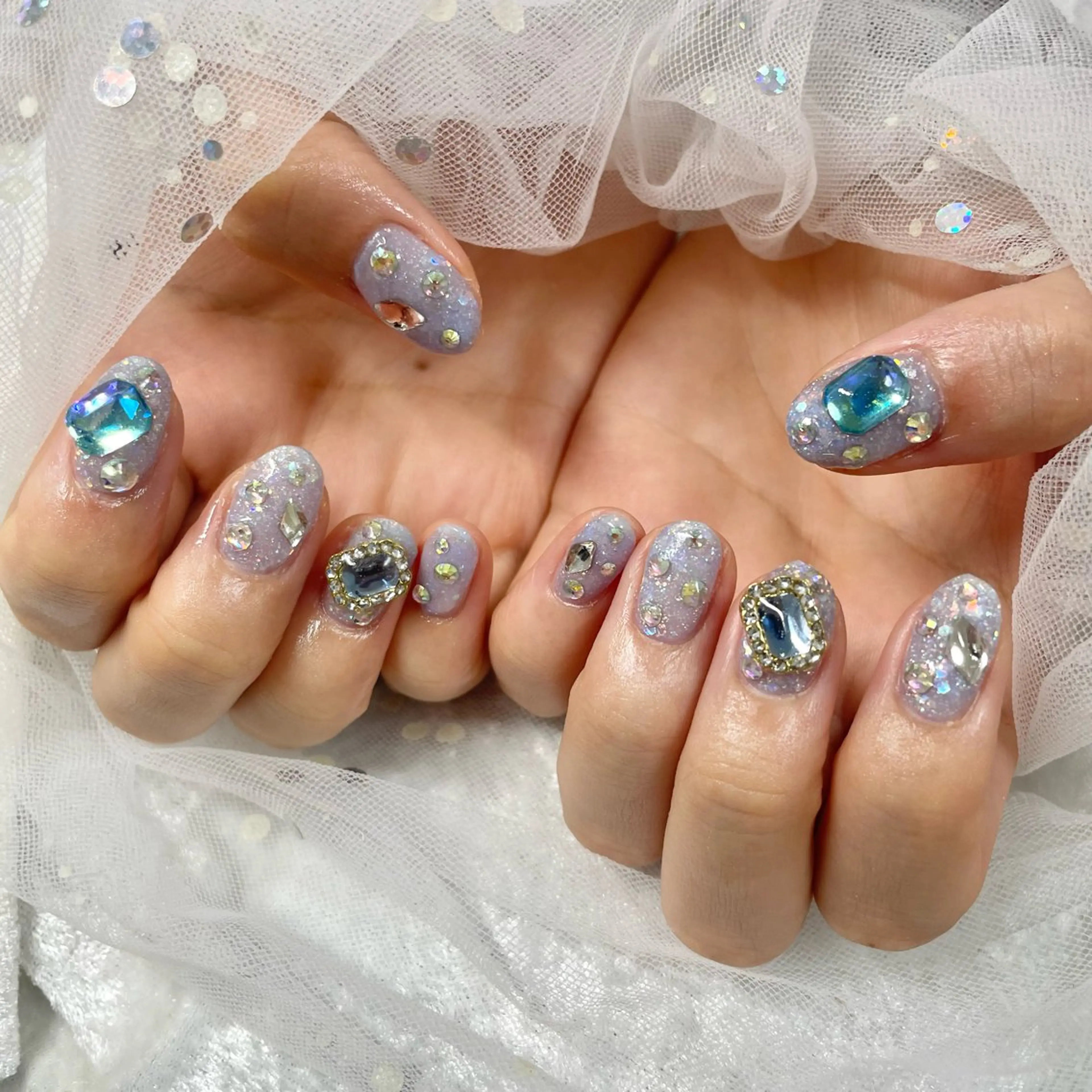 ネイル キラキラネイル 水色 ハンドネイル フットネイル 🎀AYAKO 🎀中韓ネイルのネイルデザイン