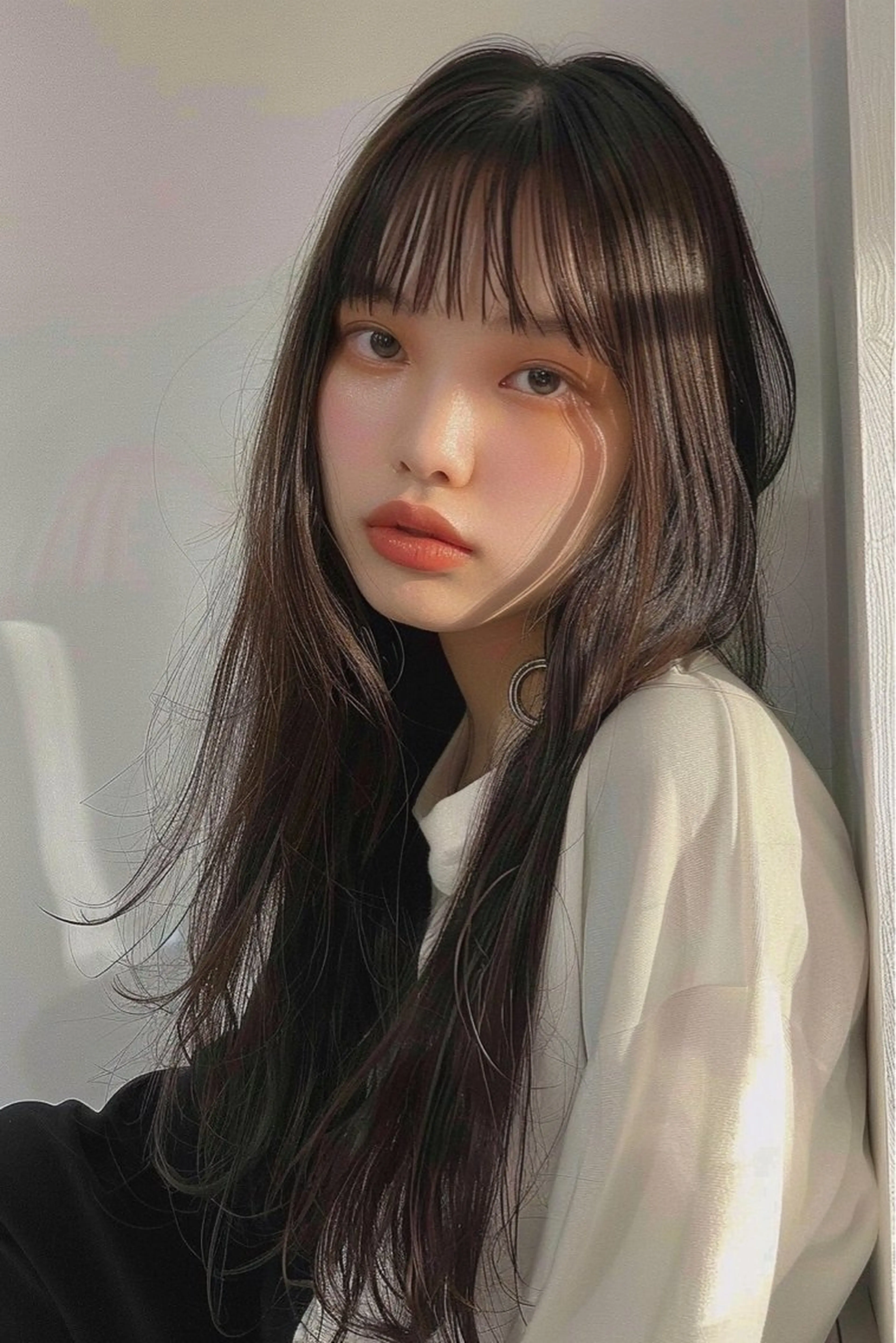 セミロング 韓国風ヘア レイヤーカット シースルーバング ウルフカット lana hair 新宿/髪質改善のヘアスタイル