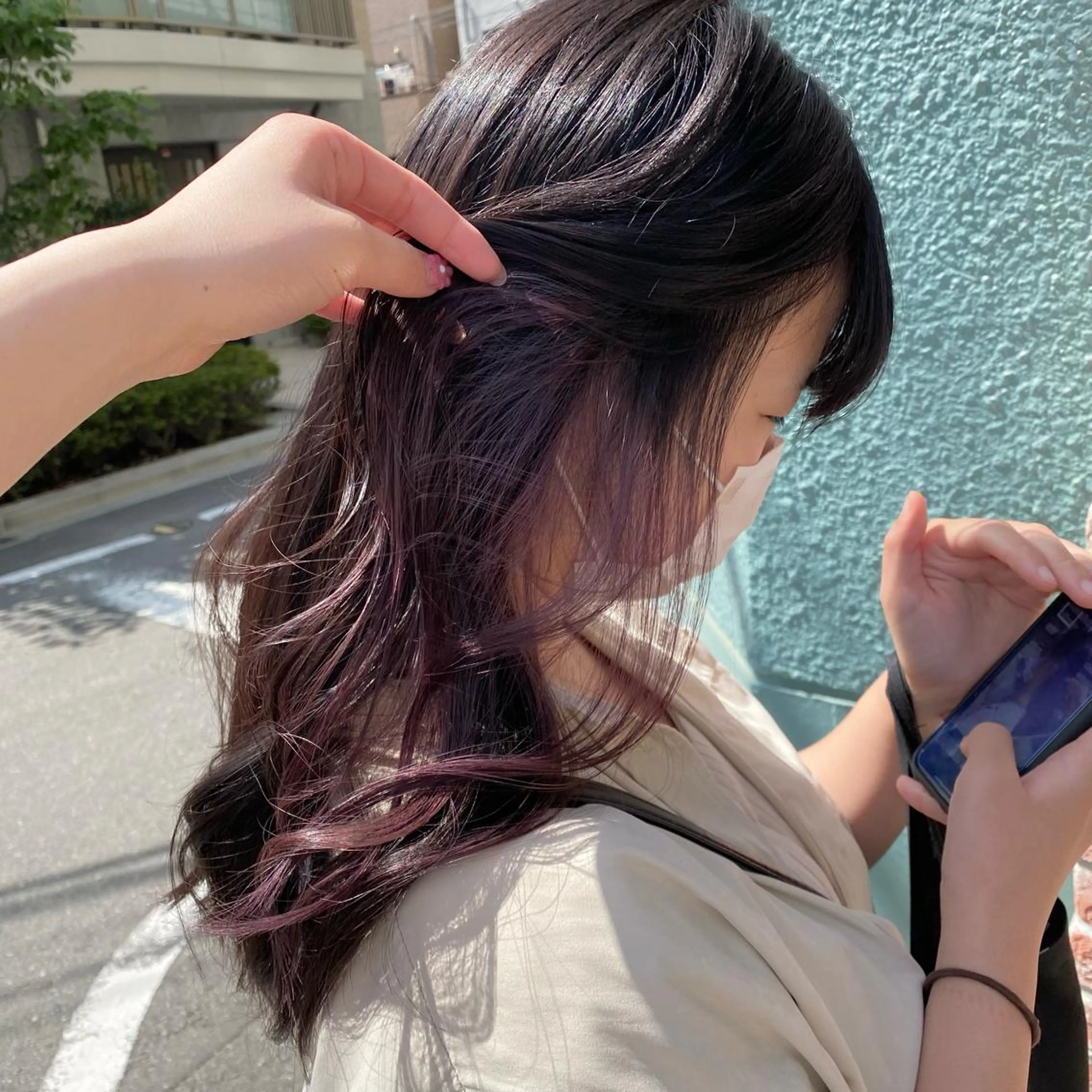 ロング カラー ブリーチ イヤリングカラー ラベンダーカラー ラベンダーピンク ピンクカラー 関口 桃花🌷 暖色カラーのヘアスタイル