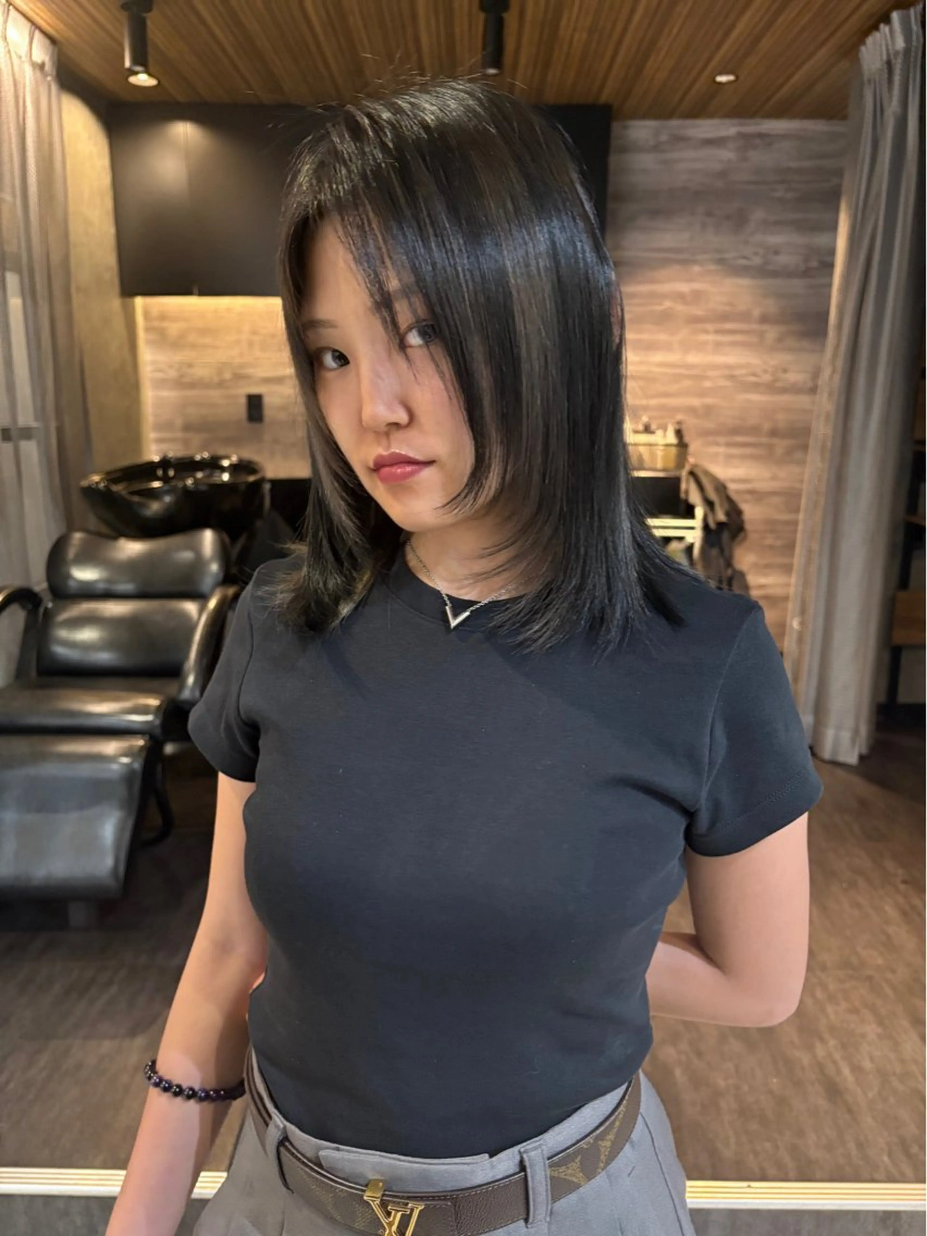 ミディアム ヘアカラー レイヤーカット/韓国 /艶髪/ダブルカラーのヘアスタイル