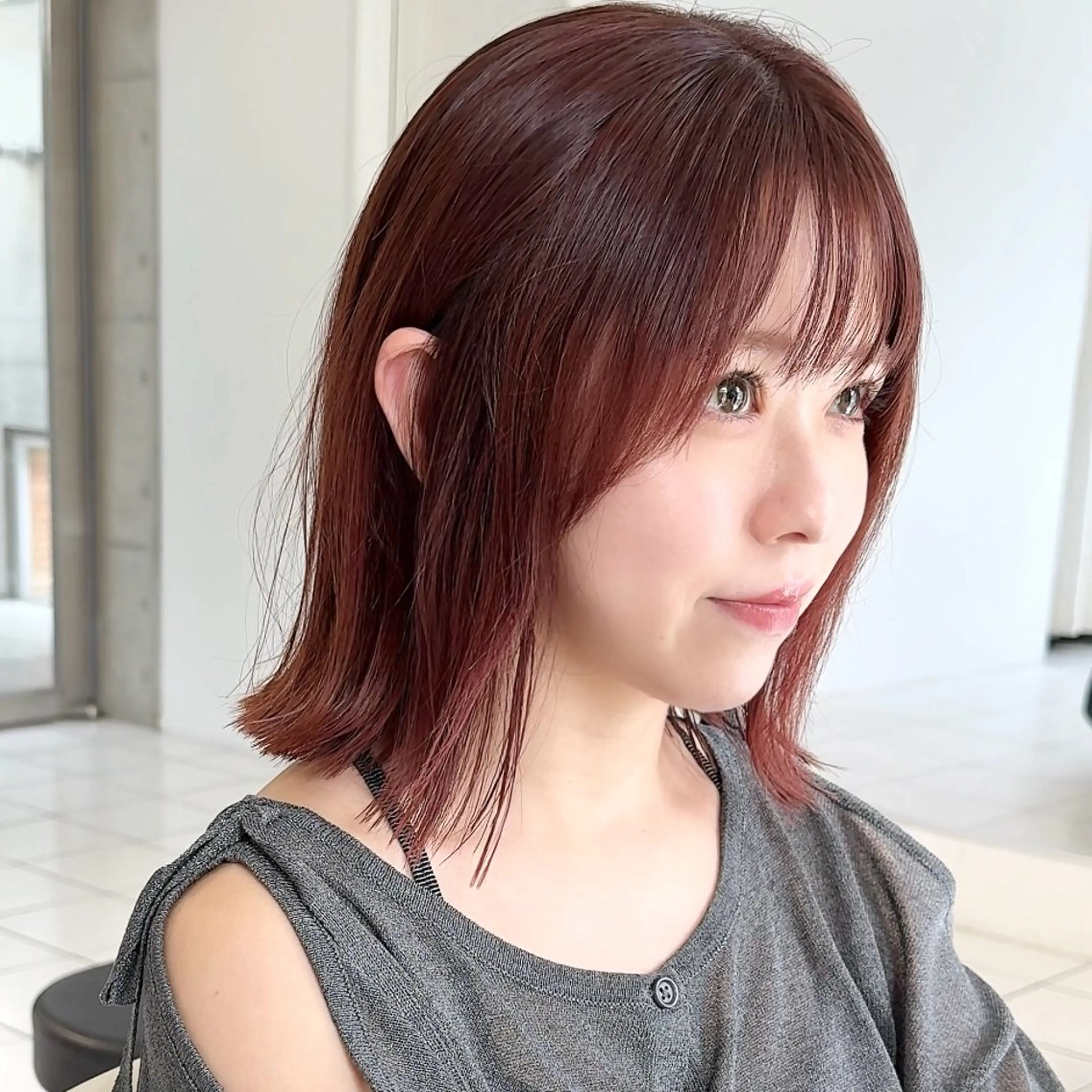 ミディアム カラー ボブ 髪質改善 似合わせカット 縮毛矯正 💎ボブ/似合わせの 達人/縮毛矯正/畔上のヘアスタイル