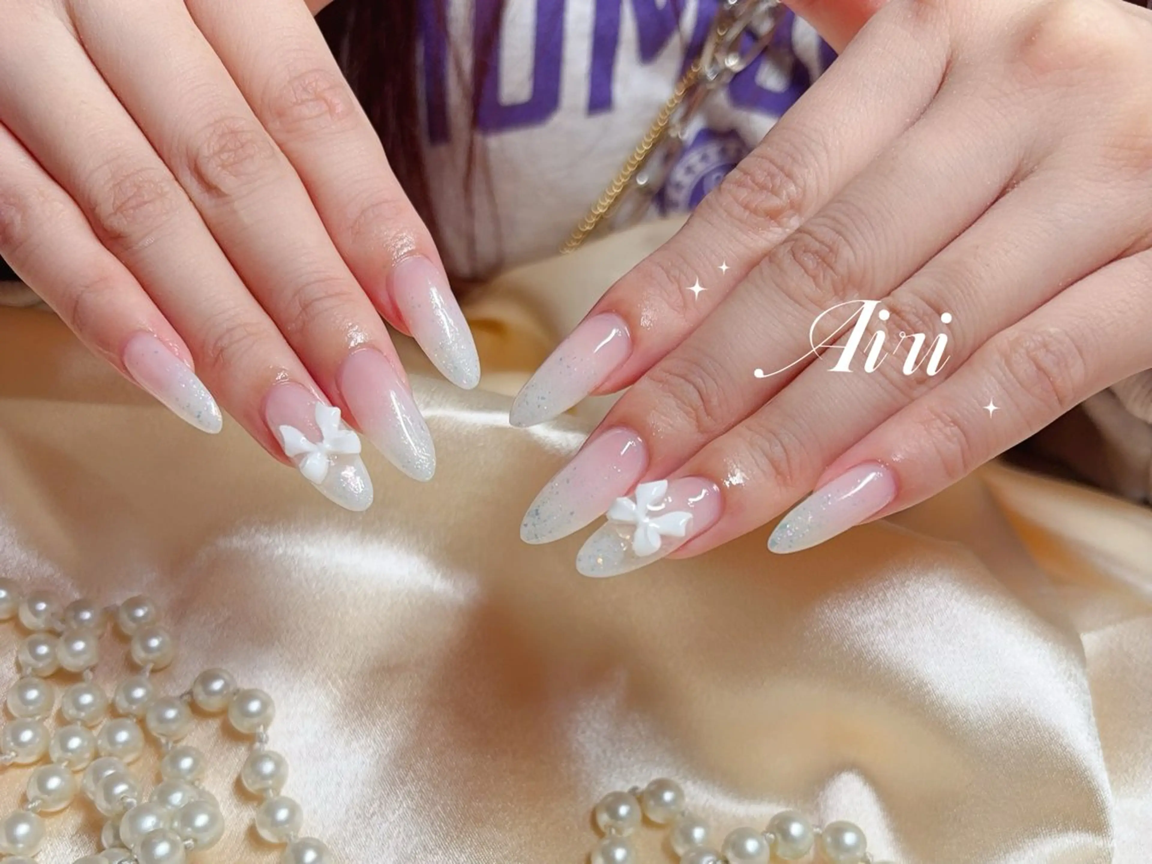 ネイル 桜ネイル フットネイル ジェルネイル ラメ(グリッター) ラメグラデーション ハンドネイル ネイルサロンAiri 長さ出し·シンプルのネイルデザイン