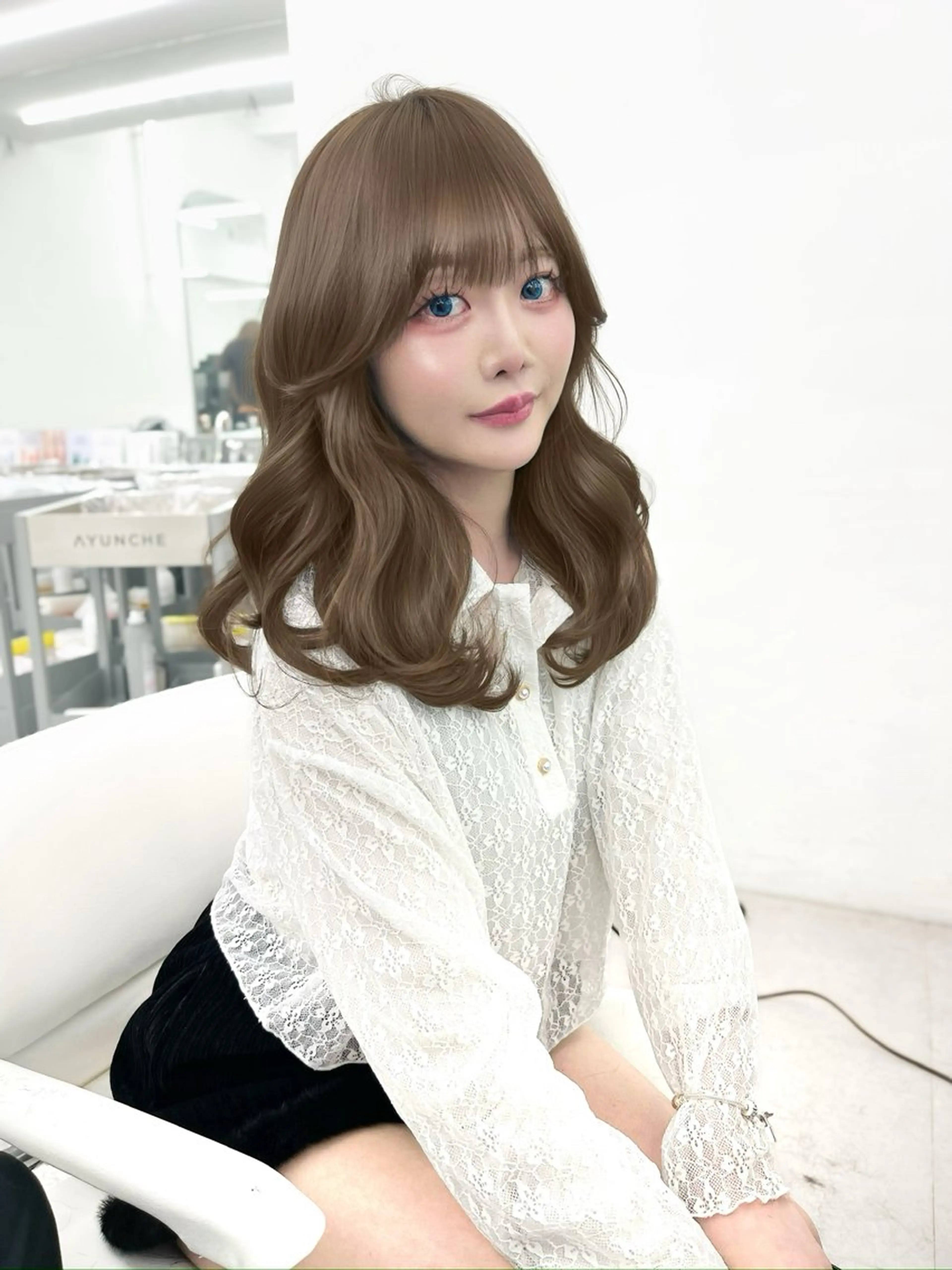 ミディアム カラー アッシュ ベージュカラー ブリーチ 透明感カラー ダブルカラー カット ヘアカラー トリートメント ヘアセット 透明感カラー✨🩵 韓国ヘアkanatoのヘアスタイル